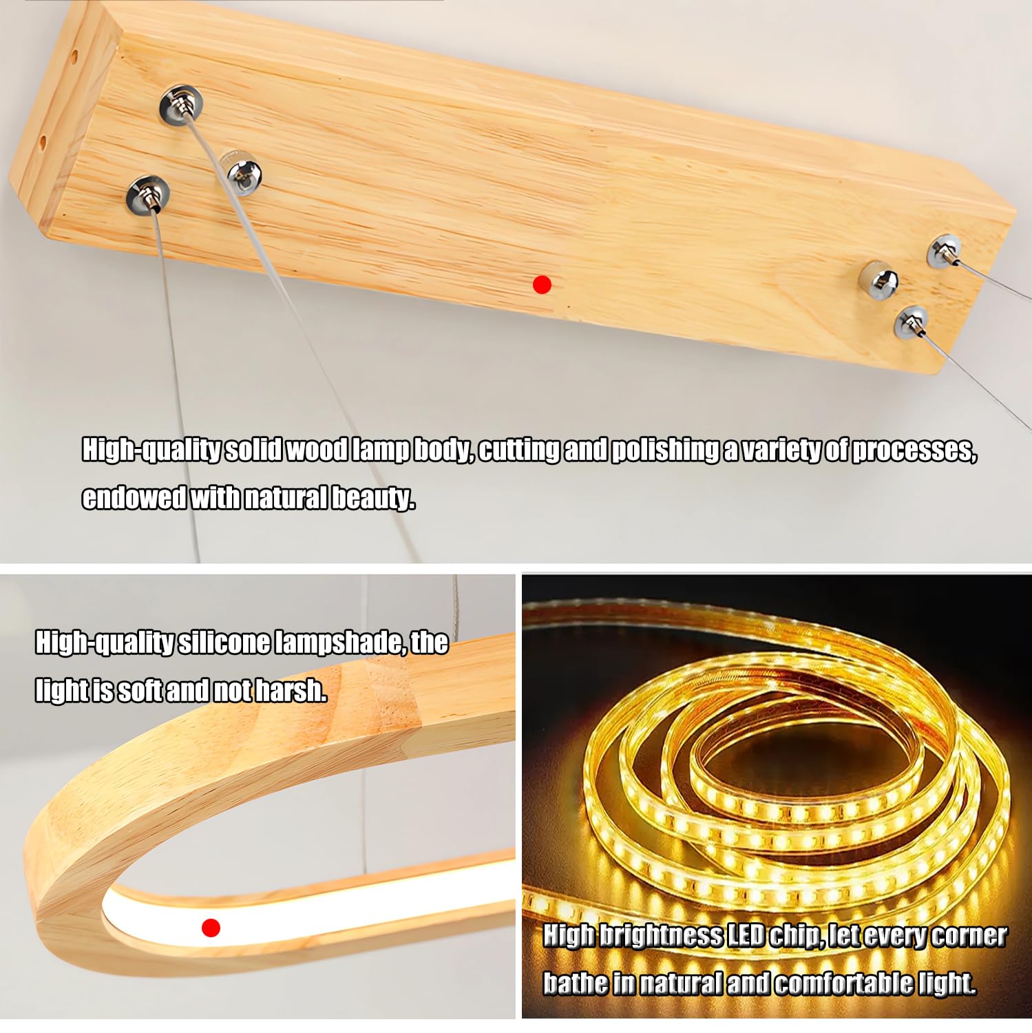 Lámpara colgante Moderna de Madera regulable con Control remoto, 150 cm, nogal, para Mesa de comedor y oficina, lámpara colgante de Madera Natural.