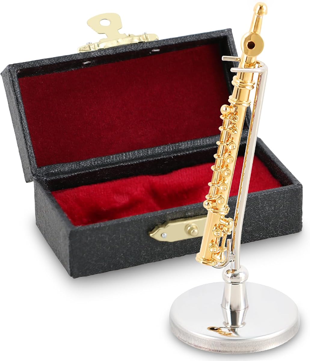2.2Inch Miniature Flute Model | Gold Plating, Mini With Case for Music Festival, Music Lover Home Decoration, Gift