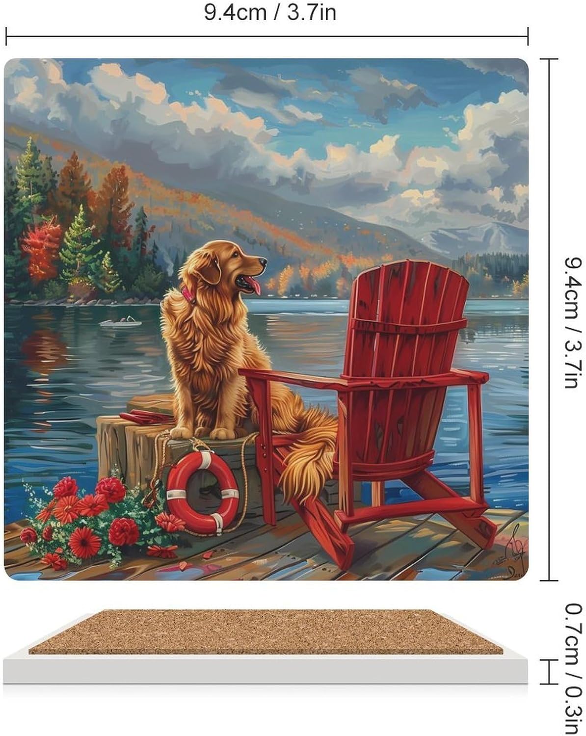 Retriever Dog Lake Coaster for Drinks Square Ceramic Table Coasters Stone Mat Crafts 6PCS Home Kitchen Decor
