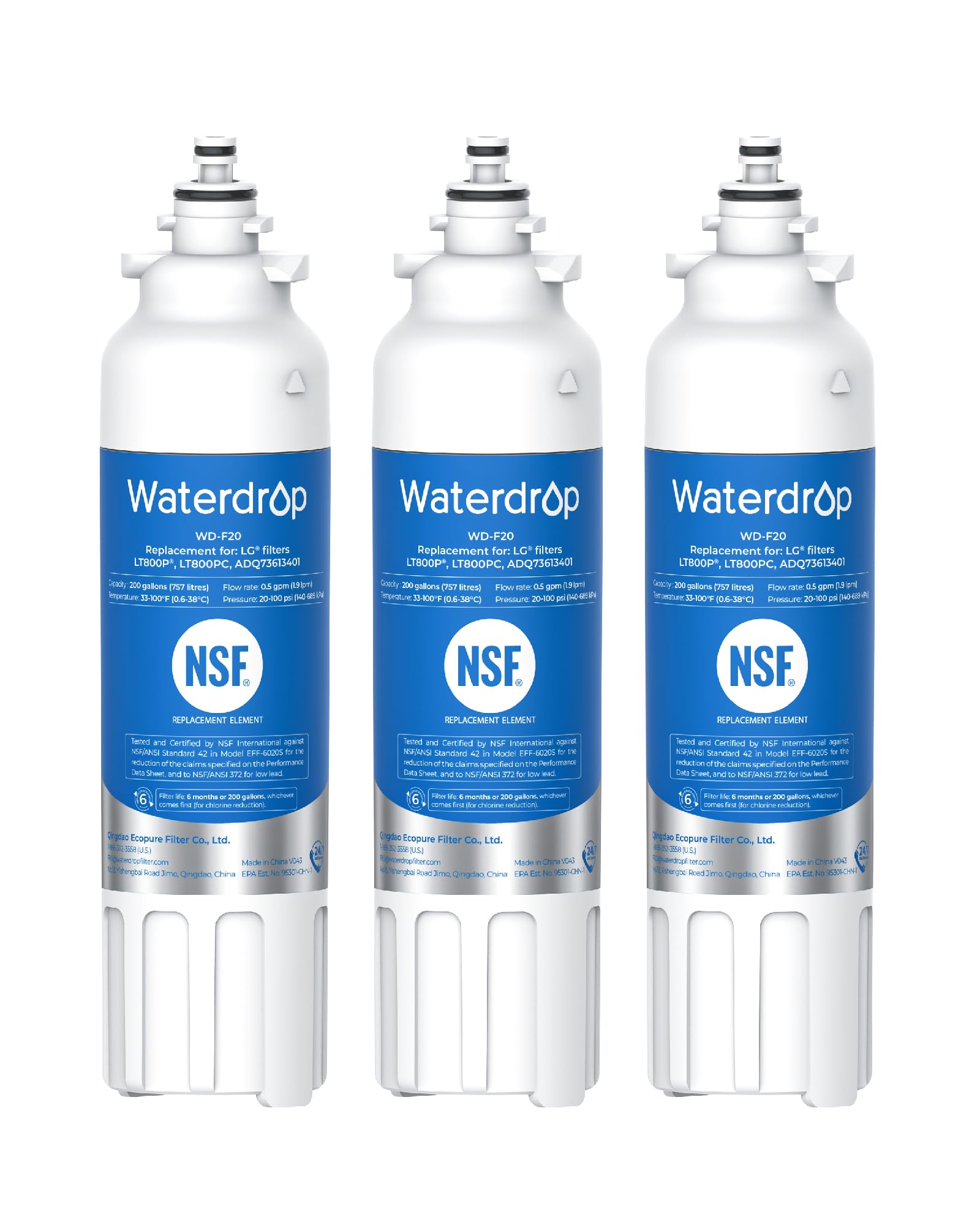 Waterdrop ADQ73613401 Replacement for LG LT800P ADQ73613402 ADQ73613408 ADQ75795104 Kenmore 9490 LSXS26326S LMXC23746S LSXS26366S Refrigerator Water Filter WD-F20