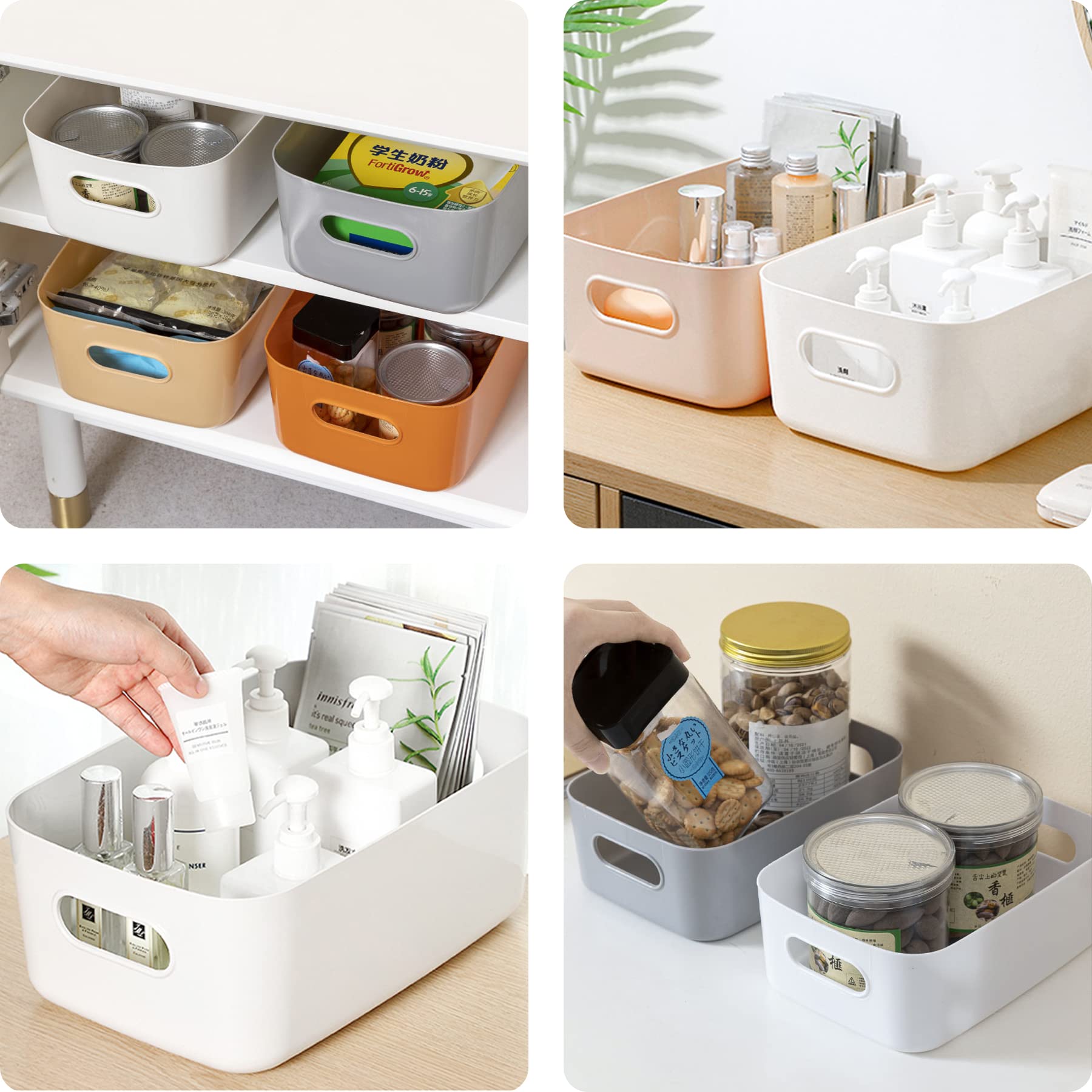 Spesh 6 cestini portaoggetti in plastica per armadietti, per cucina, bagno e mensole (blu, verde, bianco, grigio)
