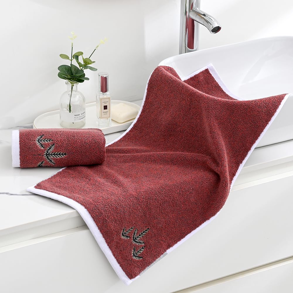 sense gnosis Burgundy Brown Jacquard Tree Hand Towel Set of 2 Super Soft 100% Cotton Elegant Floral Pattern Highly Absorbent Decorative Hand Towels for Bathroom Spa 13x 29 Inch - Image 2