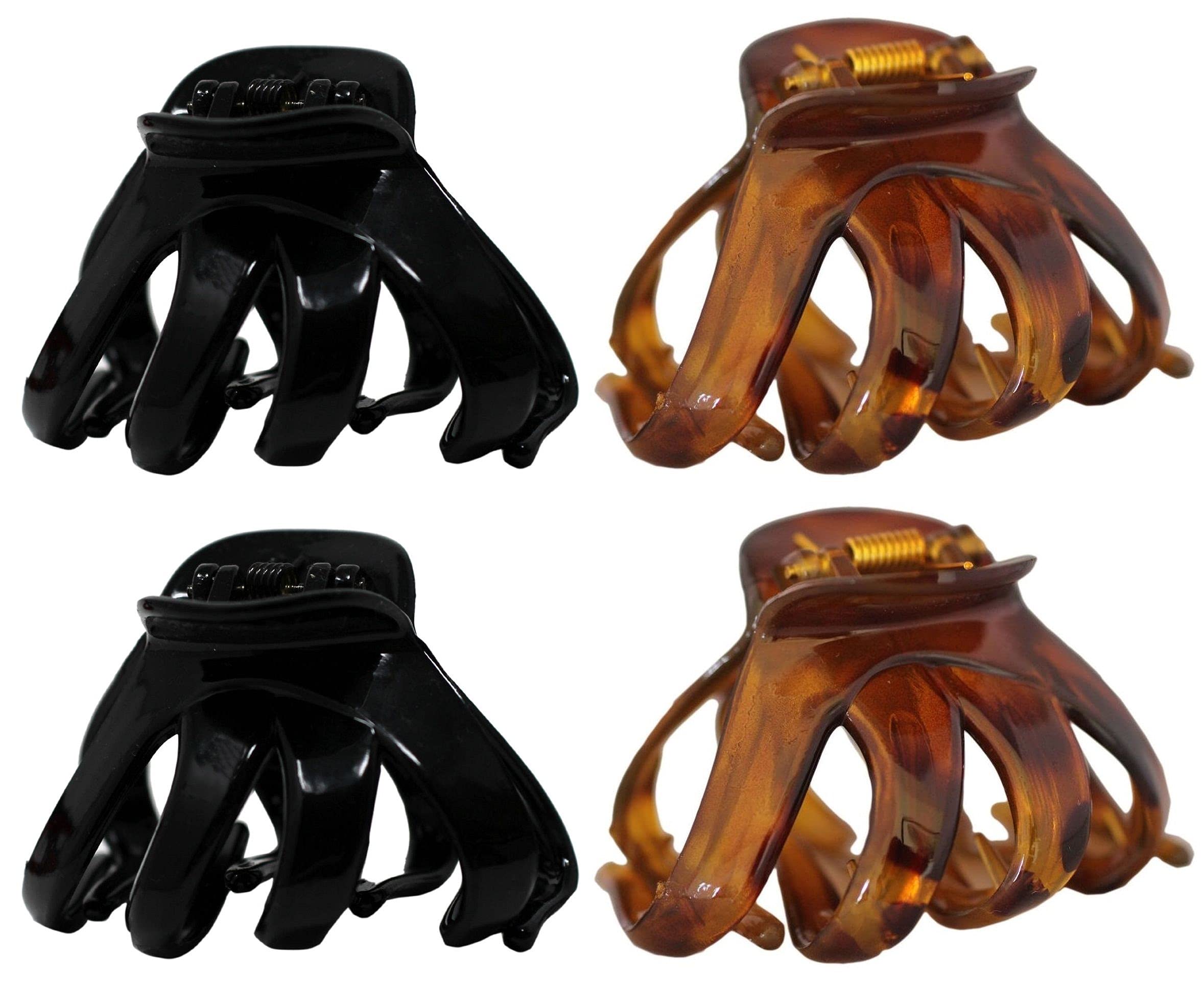 Set of 4 Octopus Hair Claw Clip Butterfly Bull Dog Design Plastic (Brown & Black)