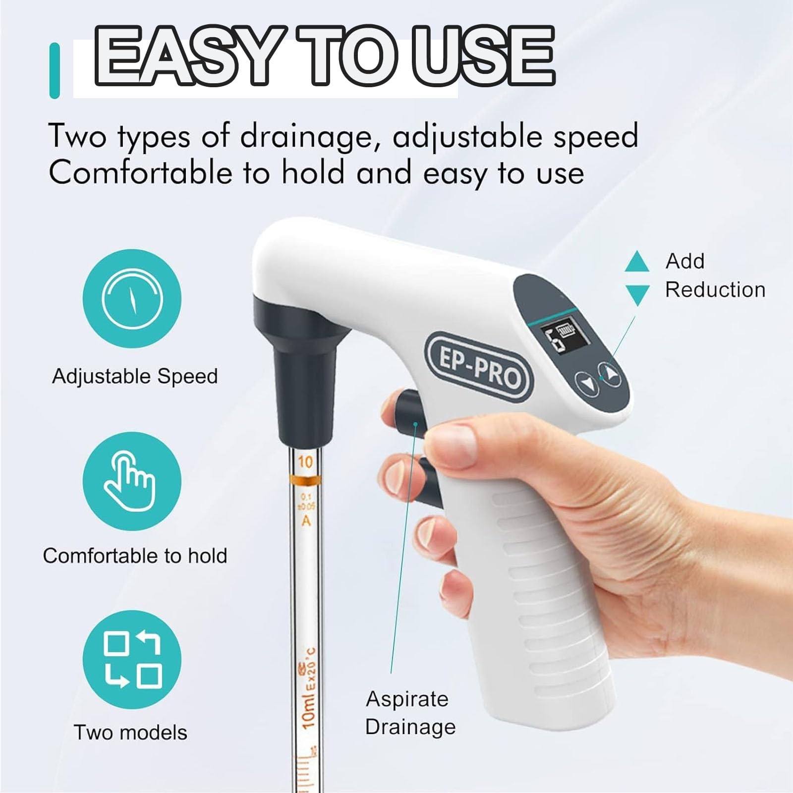 Regolatore digitale per pipette da 0,1-100 ml, con display LCD, 6 livelli di velocità, 2 modalità di drenaggio, ausilio per pipetta ricaricabile per uso in laboratorio