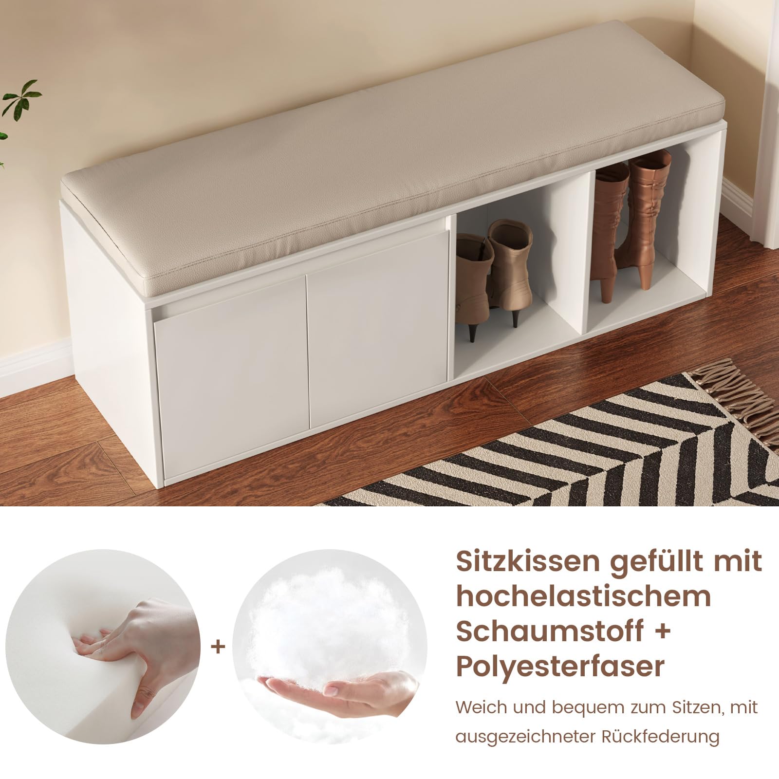 Miuuod Schuhbank mit Stauraum, Schuhbank mit Schiebetüren, Schuhwechseltisch mit gepolstertem Sitz für Schlafzimmer, Eingangsbereich und Flur