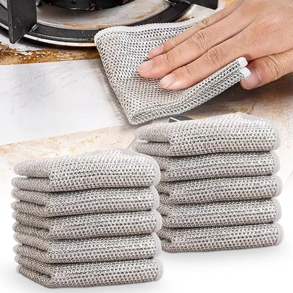 GLOCALL Multipurpose Wire Dishwashing Rags for Wet and Dry, 2024 New Non-Scratch Wire Dishcloth Scrubbing Wire Dishwashing Rag, Reusable Metal Wire Dishwashing Cloth for Home Kitchen Cooktop (10)