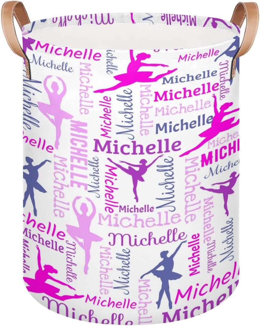 Personalized Laundry Basket, Custom Gift Laundry Hamper for Girl, Collapsible Waterproof Laundry Baskets, Dirty Clothes Toy Hamper Dance Black