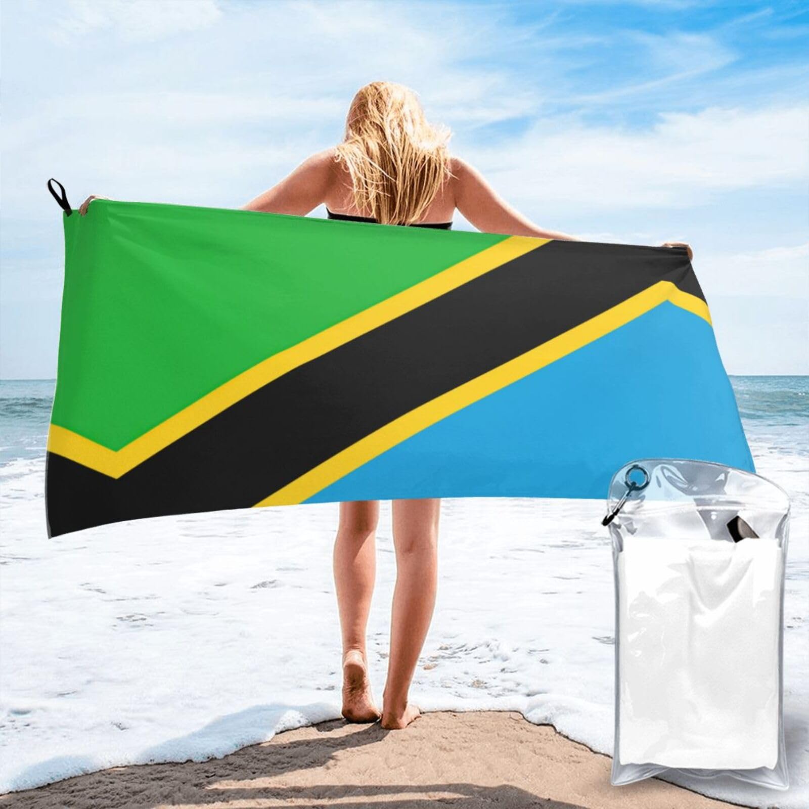 DIEzig Tanzania Flag Print Beach Towel Fast Dry Thin For Holiday Vacation Cruise Gym Swimmers