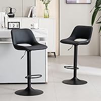 Vista 6 de YOUNIKE Black Bar Stools Set of 2 Compact Modern Swivel Barstools, Adjustable Counter Height Bar Stools Faux Leather Upholstered Bar Stool with