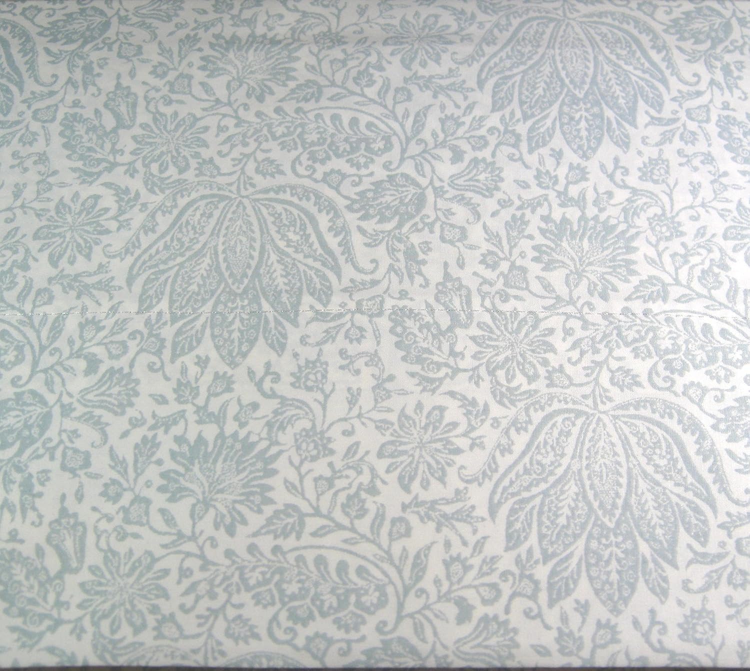 Lauren 4 Piece Full Size Paisley Floral Sheet Set Blue and White 100% Cotton