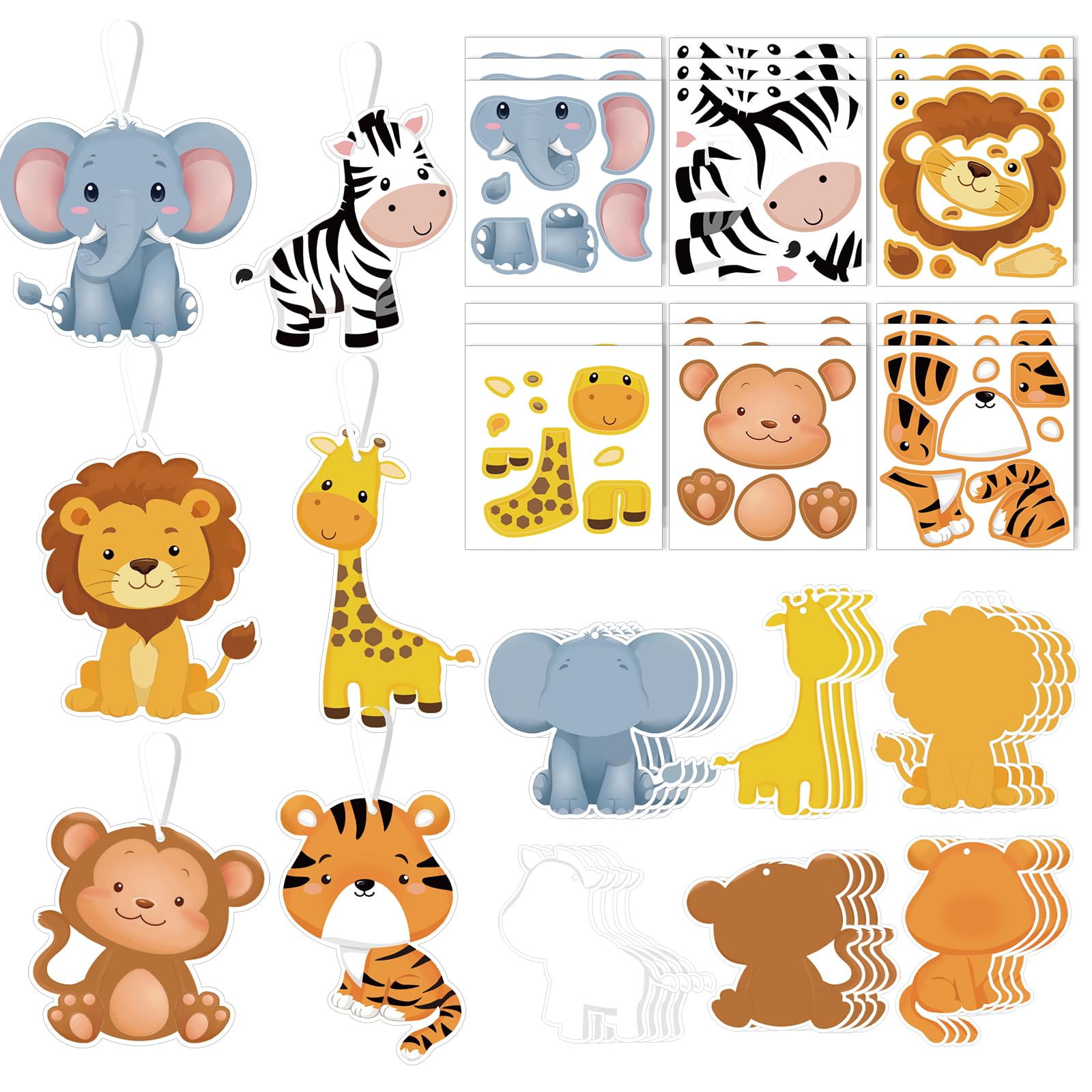 30Pcs Jungle Animal Craft Sets for Making Your Own Animal Set DIY Self-Adhesive Sticker Jungle Animals Party Set for Jungle Safari Themed Birthday Party Supplies