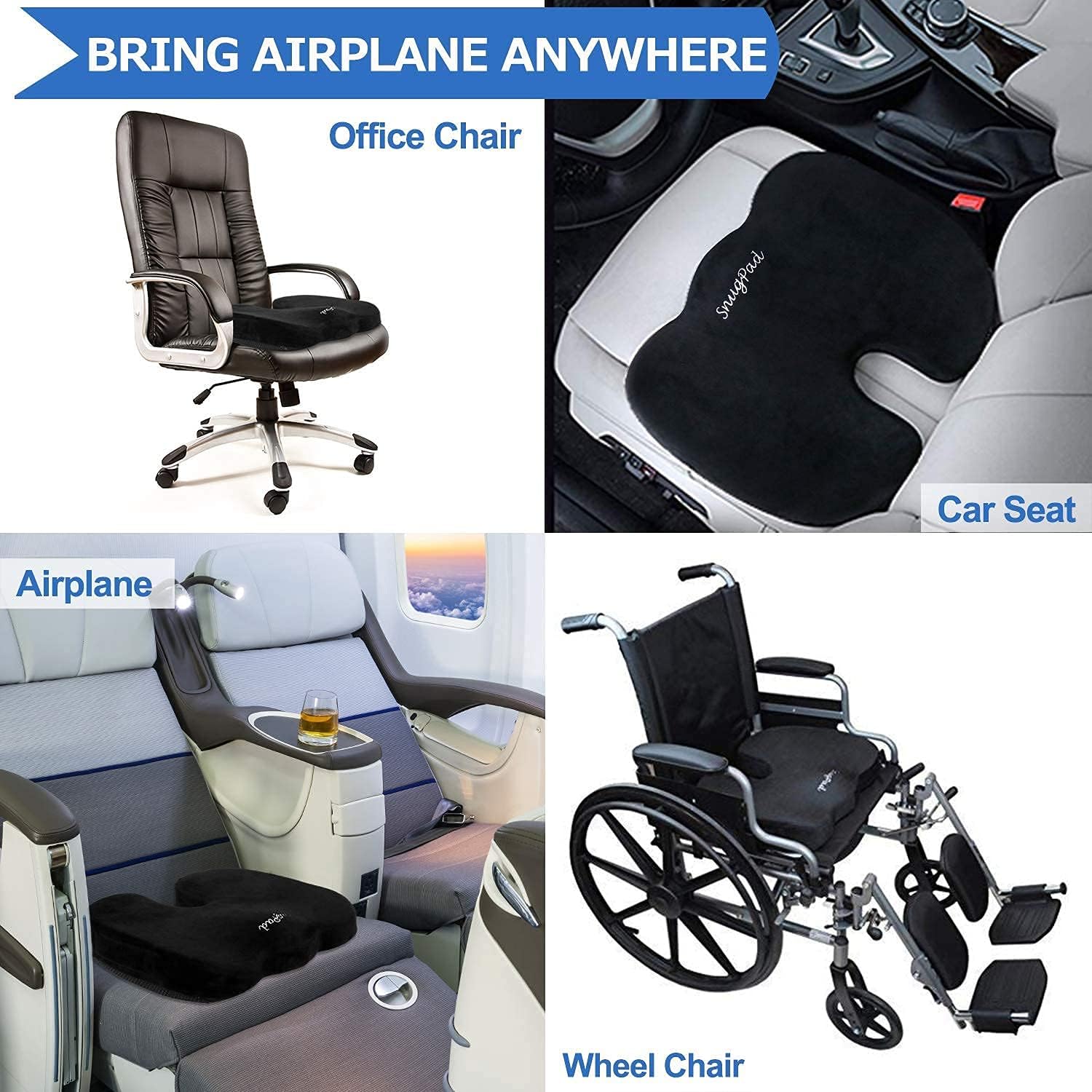 SnugPad Memory Foam Seat Cushion Bundle : U-Shaped seat Cushion and Hip Shaped seat Cushion