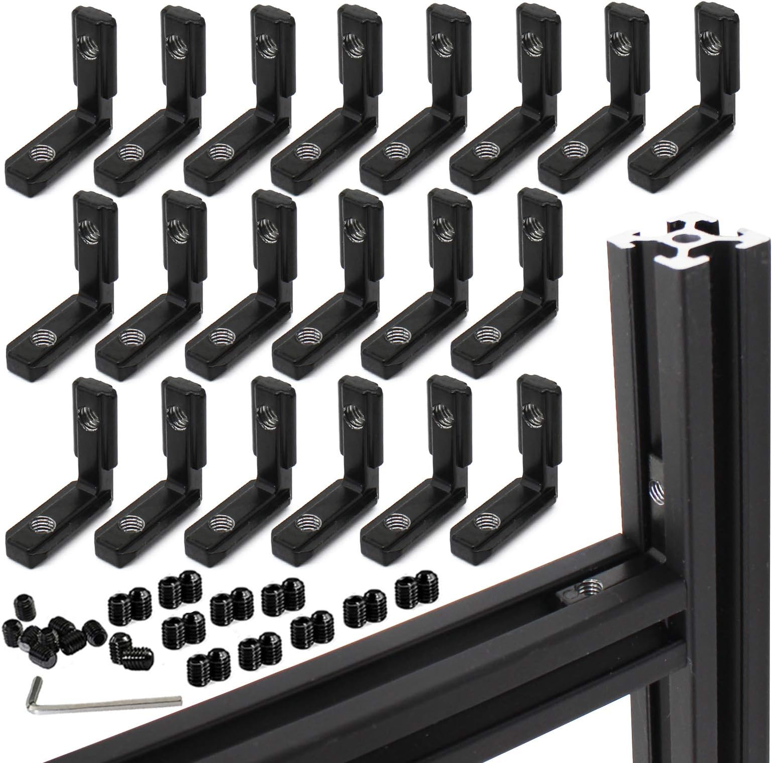 20pcs/lot Black 2020 Series L-Shape Interior Inside Corner Connector Joint Bracket with Screws for 20x20 Series Aluminum Extrusion Profile Slot 6mm