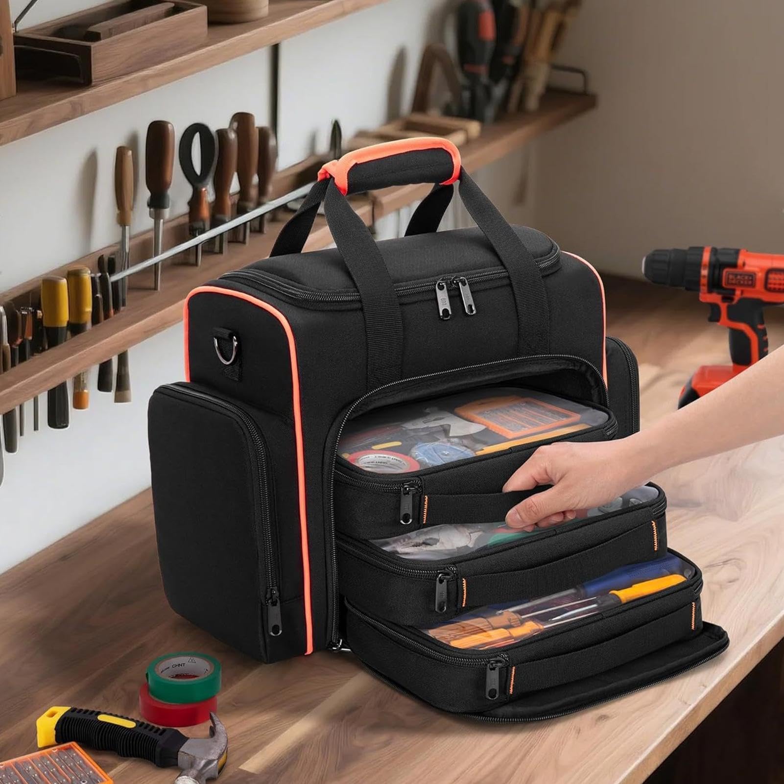Borsa Portautensili Robusta Portaoggetti Multi-Tasche con Tracolla | Borsa Portattrezzi Per Pinze Chiavi Punte Trapano Riparazioni Idraulici Elettricisti Carpentieri