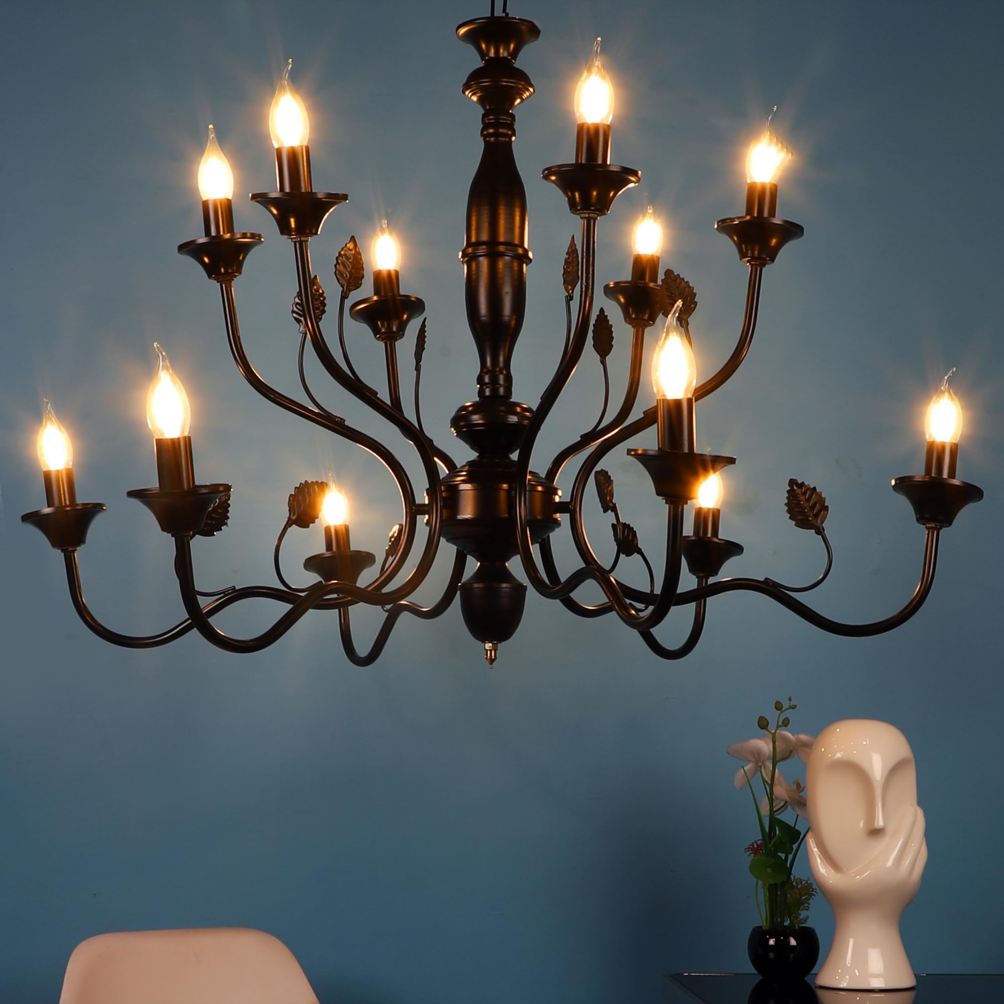 ELIANTE by Jainsons Lights | Black Metal Chandelier | with Candel Bulbs | E-14 Bulb Holder