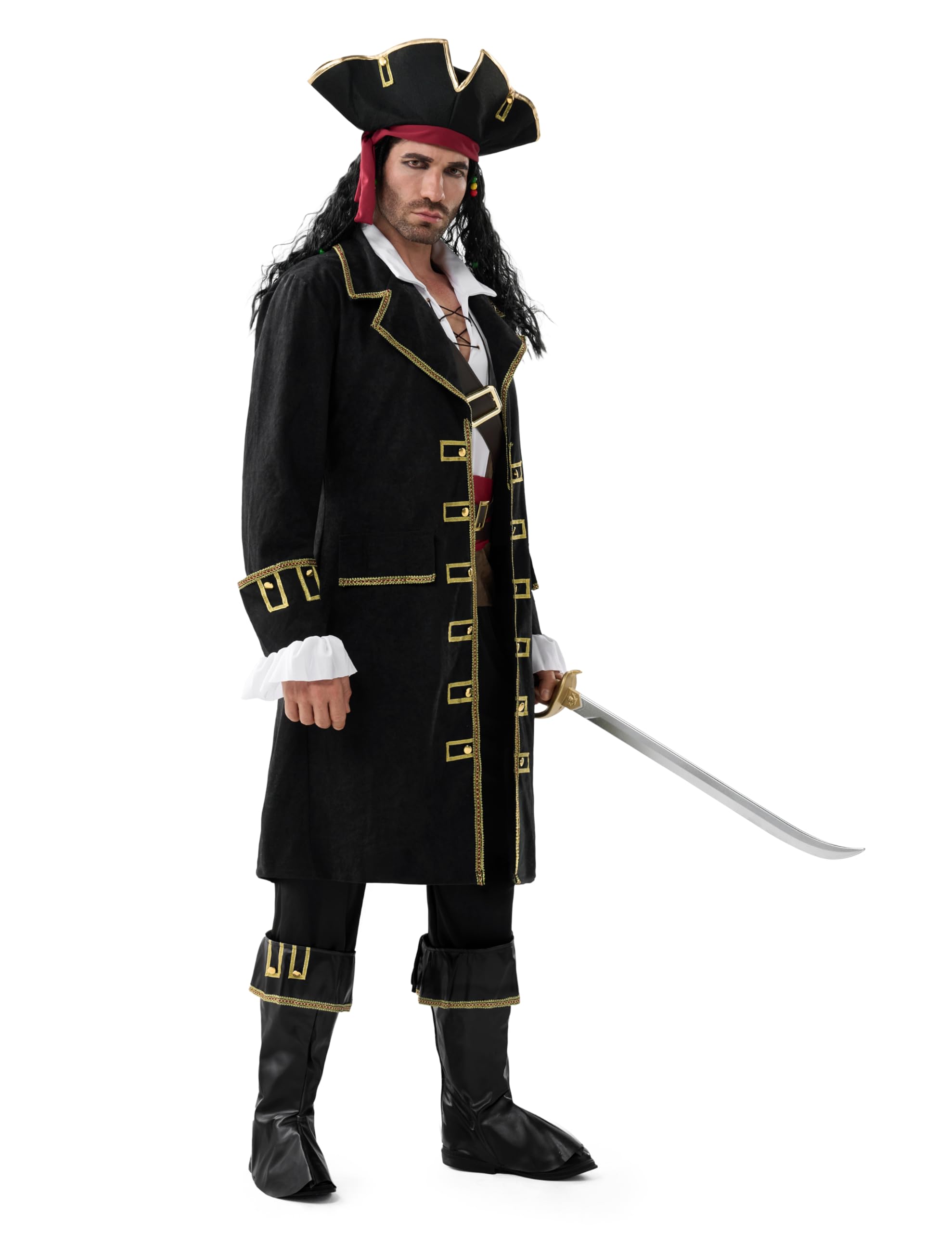 Spooktacular Creations Costume da capitano pirata da uomo, costume deluxe da capitano del mare, vestito da pirata per feste a tema