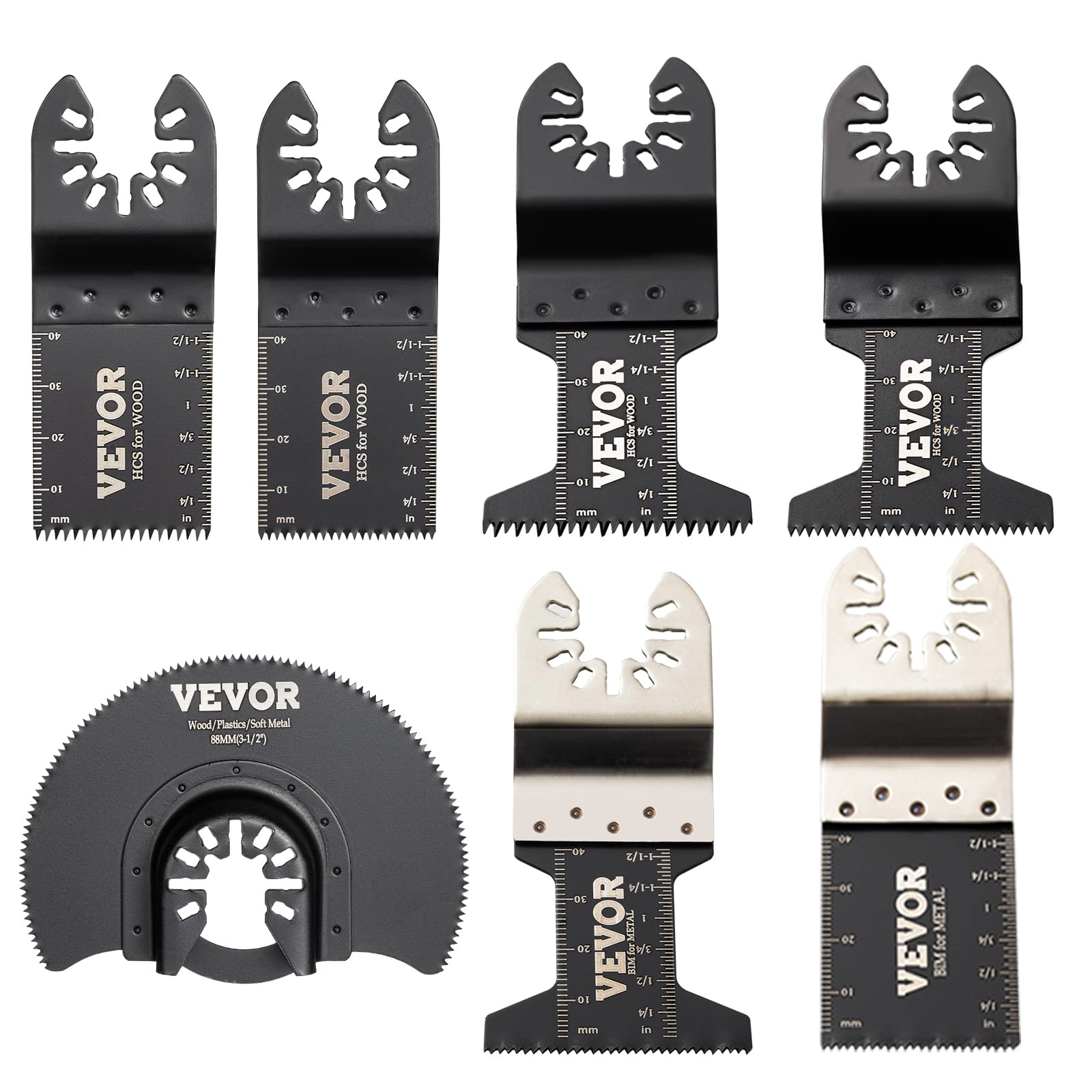 VEVOR Kit Scie à Outil Oscillant 7 Types de Lames Lame Outil Multifonction Oscillante Acier Inoxydable Lames de Scie Multi-outils Universelles Oscillantes 45-47HRC pour Faciliter le Processus de Coupe