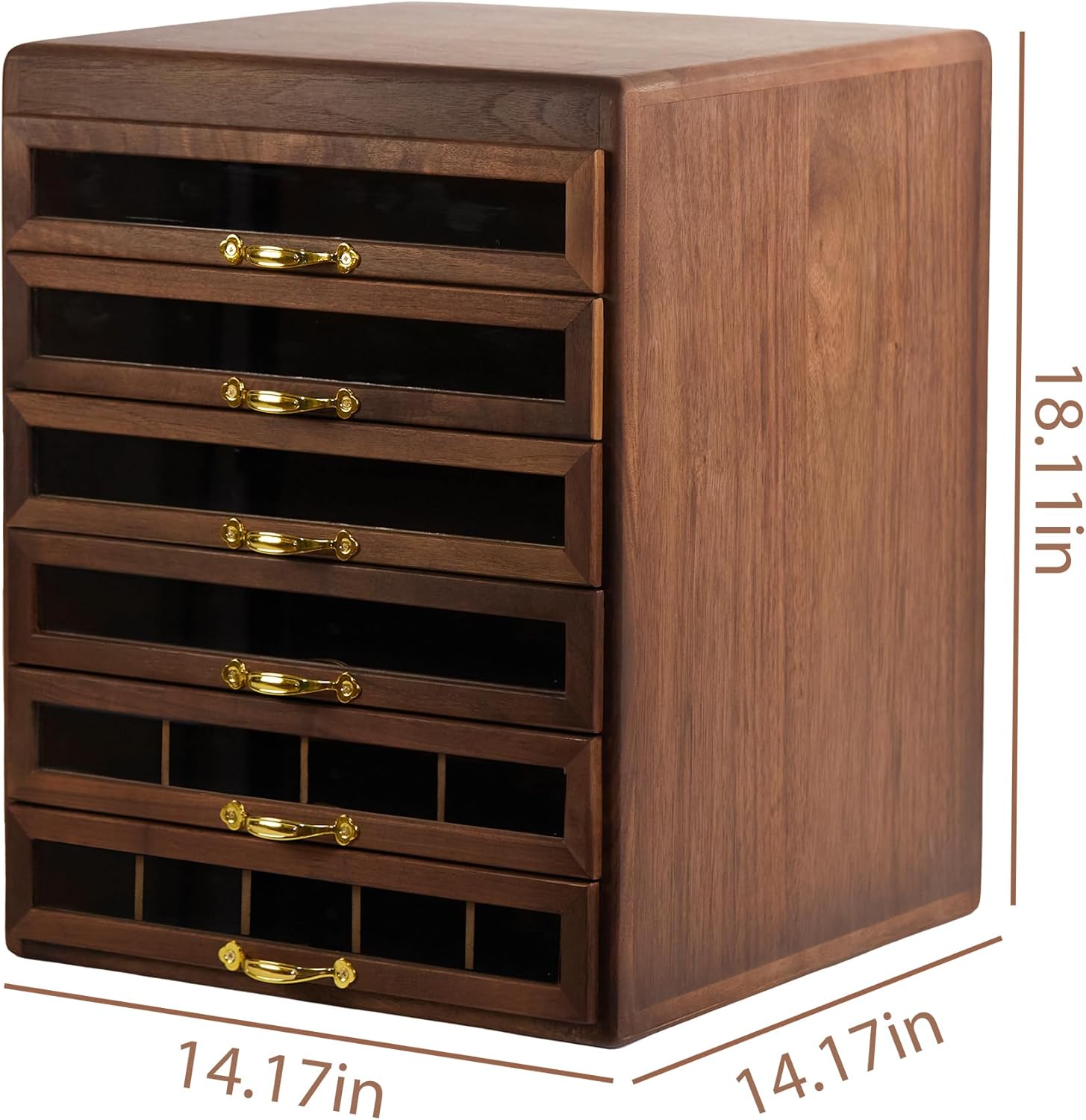Desk Organizer Wooden Storage Box Black Walnut 6-Drawer Vintage Organizer, Jewelry Boxes Large Cabinet with 6-Drawer for Necklaces, Apothecary Cabinet,Small Dresser Chest of Drawers for Bedroom