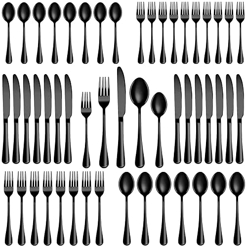 30 Pcs Black Silverware Set, Stainless Steel Flatware Set Service for 6, Mirror Polished Cutlery Utensil Set, Durable Home Kitchen Eating Tableware Set, Include Fork Knife Spoon Set, Dishwasher Safe - Black - 30 Piece