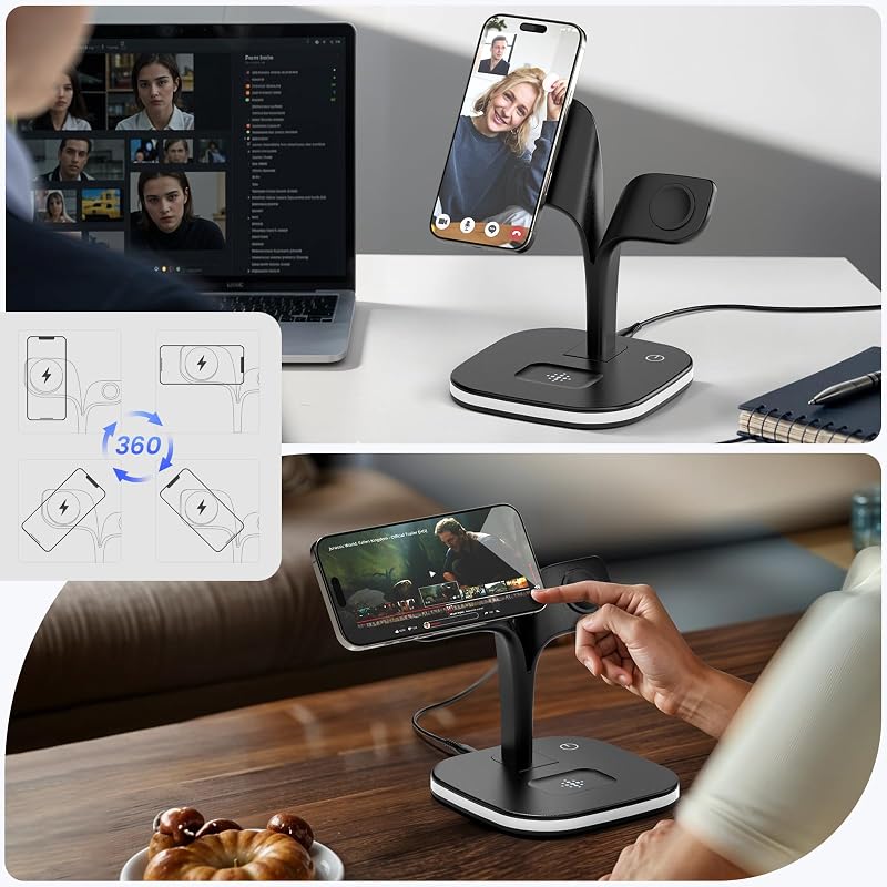 COLSUR MagSafe 5 az 1-ben vezeték nélküli töltőállomás iPhone Apple Watch AirPods fekete