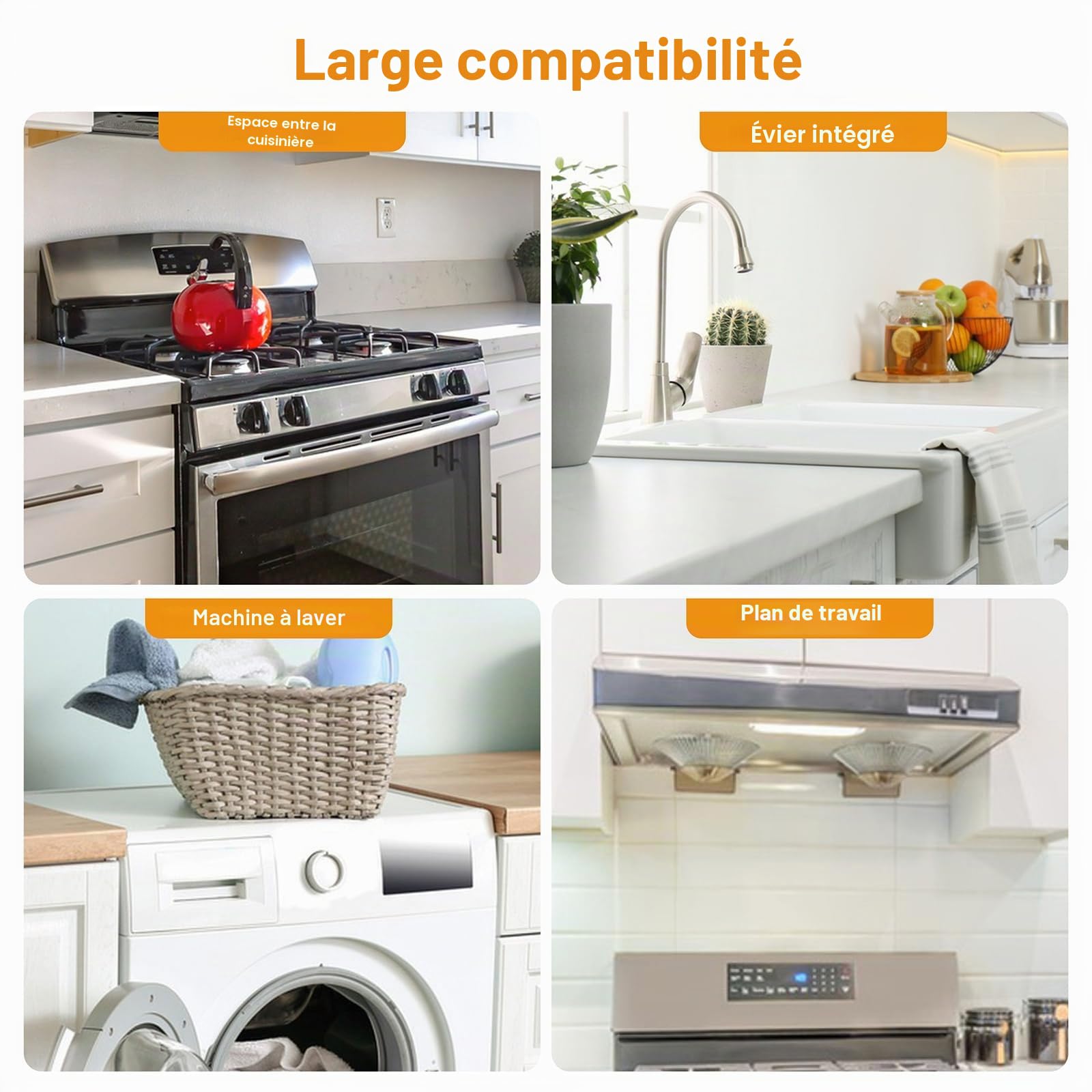 4PCS Cache-espaces pour cuisinière en acier inoxydable, kit de finition pour cuisinière, cache-espaces pour cuisinière et comptoir de cuisine, cache-espaces pour cuisinière et comptoir