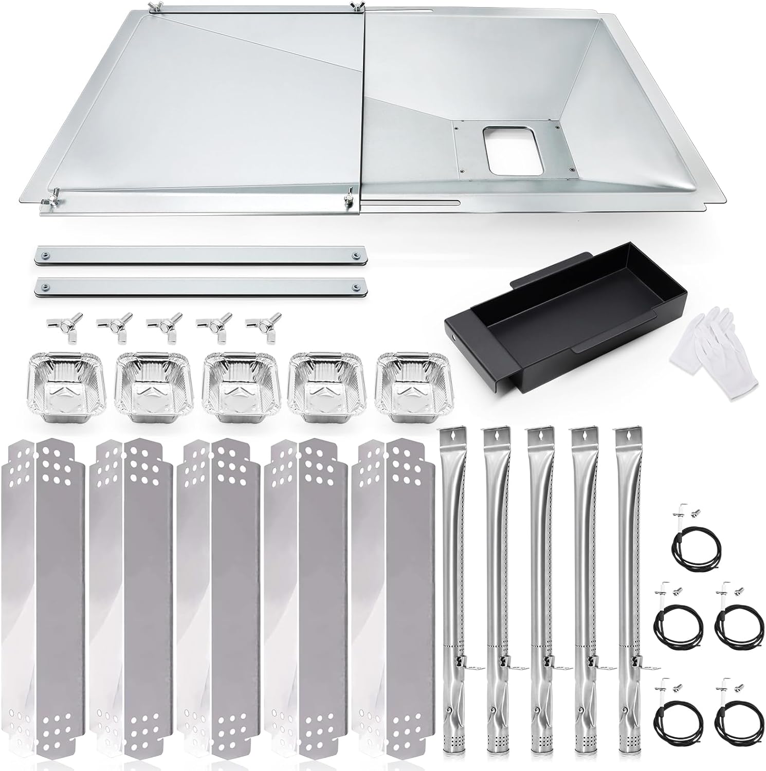 Grill Grease Tray Replacement Parts for Nexgrill 5 Burner 720-0888S, 4 Burner 720-0830X, Adjustable Drip Tray with Catch Pan, Heat Plates, Burner and Igniters for Nexgrill 720-0888s Replacement Parts.