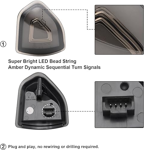 Miniatura 7 de Espejo de remolque lateral, luces intermitentes LED compatibles con Ram 1500 2021-2023para Ram 1500 Classic 2022 2023para Ram 2500 3500 19-22 ámbar