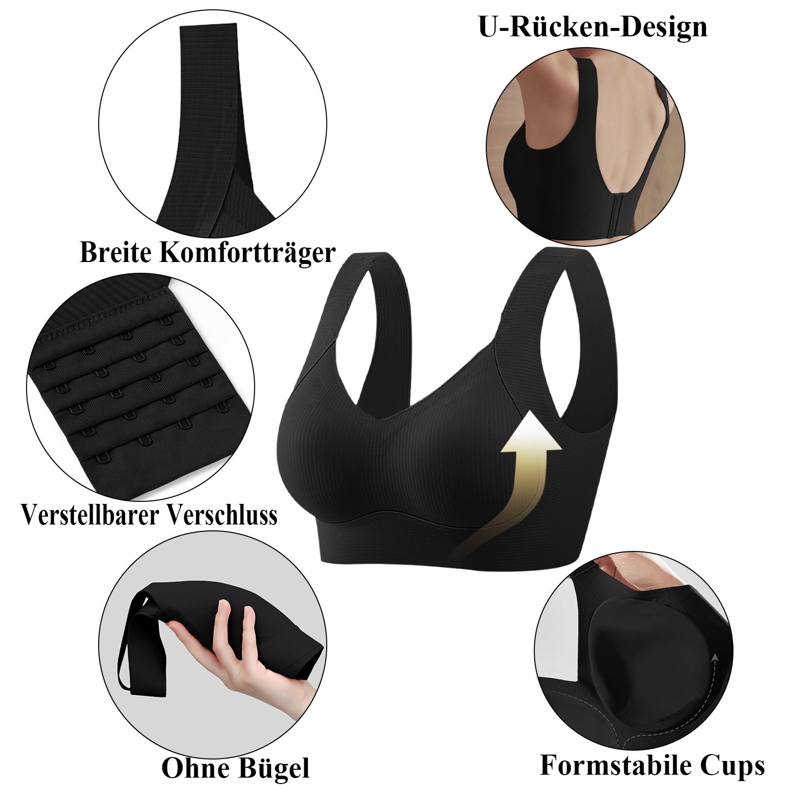 3er Pack Damen BH ohne Bügel Push Up Große Größen Nahtloser Entlastungs-Bustier Breite Träger Bequemer Soft Bralette Anti-Sagging Minimizer Bra Komfortabler Stützhalt für Alltag
