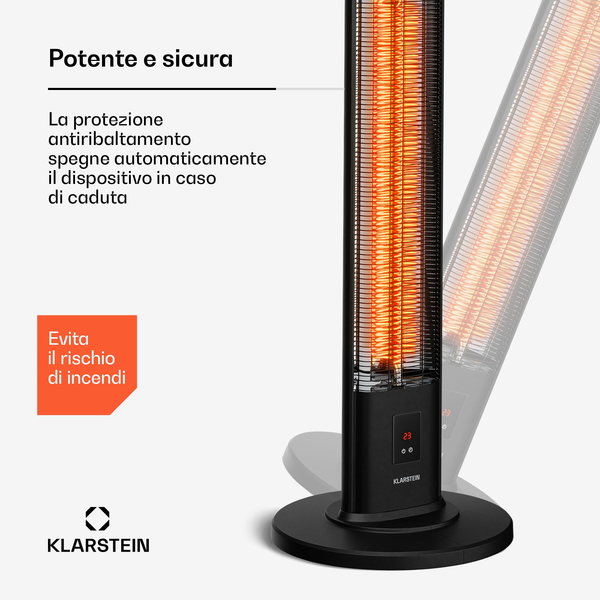 Klarstein BlazeTower Riscaldamento a Infrarossi - 2000W, 3 Livelli, IP45, Timer, Telecomando & Protezione Antiribaltamento - Riscaldamento Infrarossi per Esterni