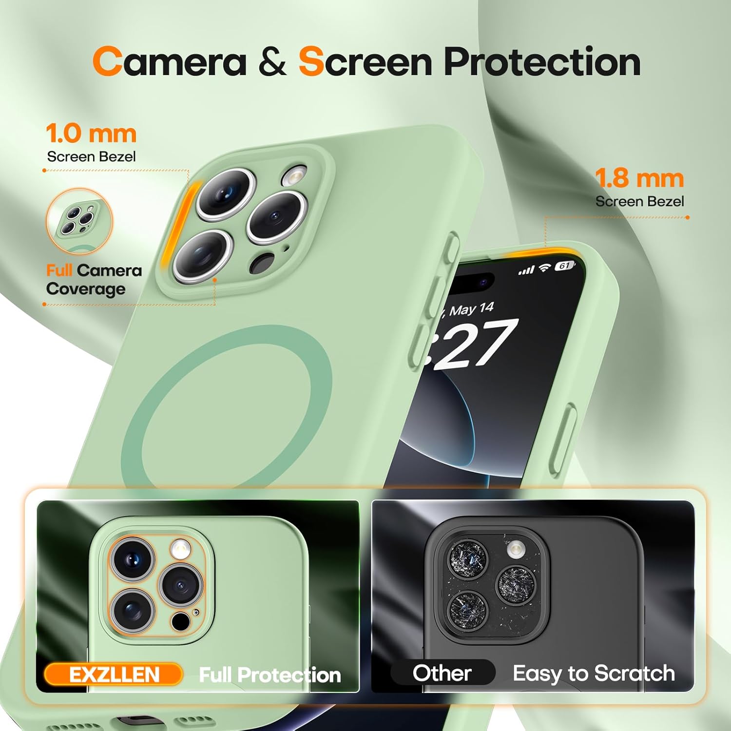 Magnetic for iPhone 16 Pro Max Case, Compatible with MagSafe, Full Camera Protection, Military-Grade Protection 3.0mm Thicken Silicone Phone Cover for 16 ProMax 6.9", Matcha Green - Image 5
