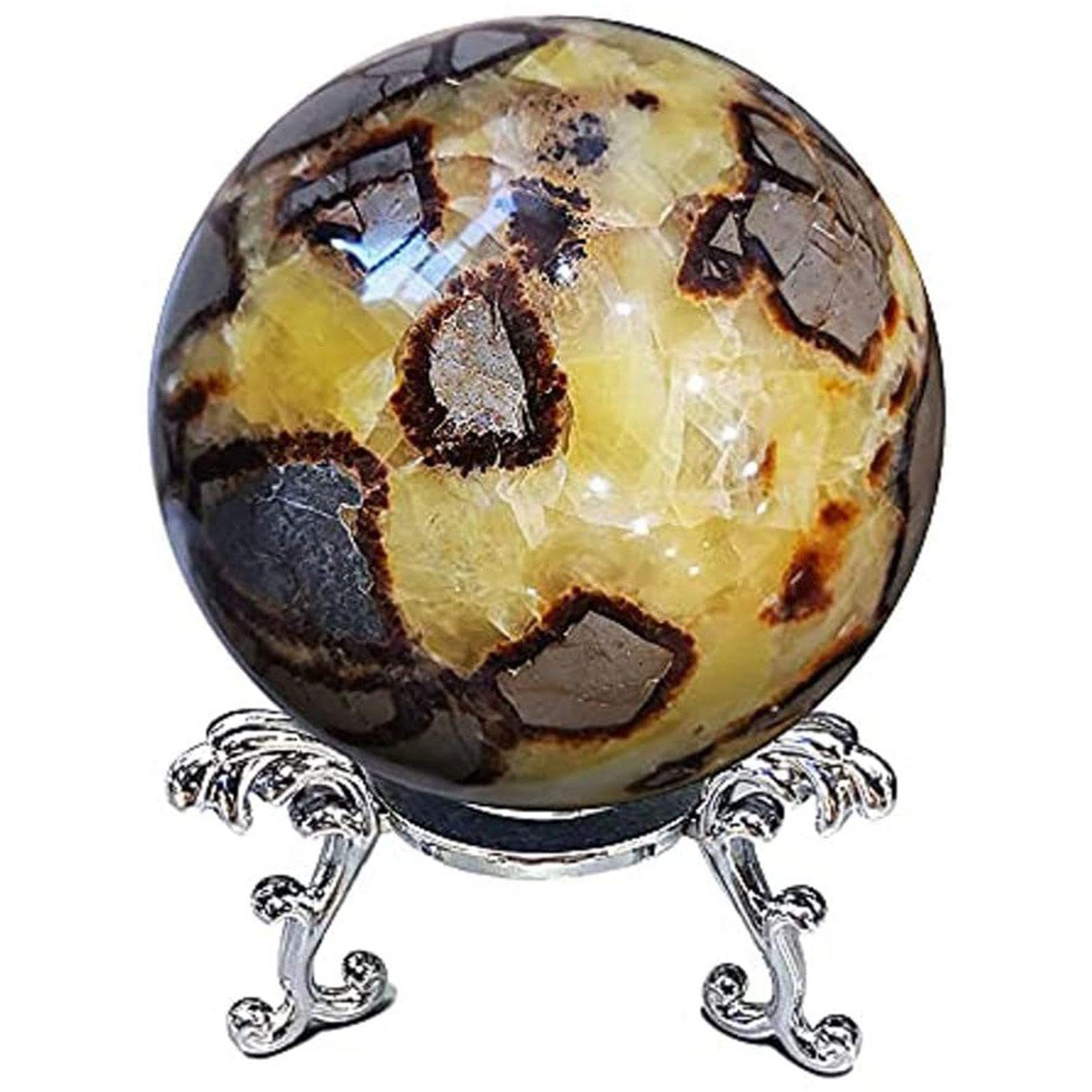 DPURPIWADY Turtle Rock Quartz Ball Ornament Crystal Sphere with Metal Stand Gemstone, Fine Art Sculpture, Stone,6cm