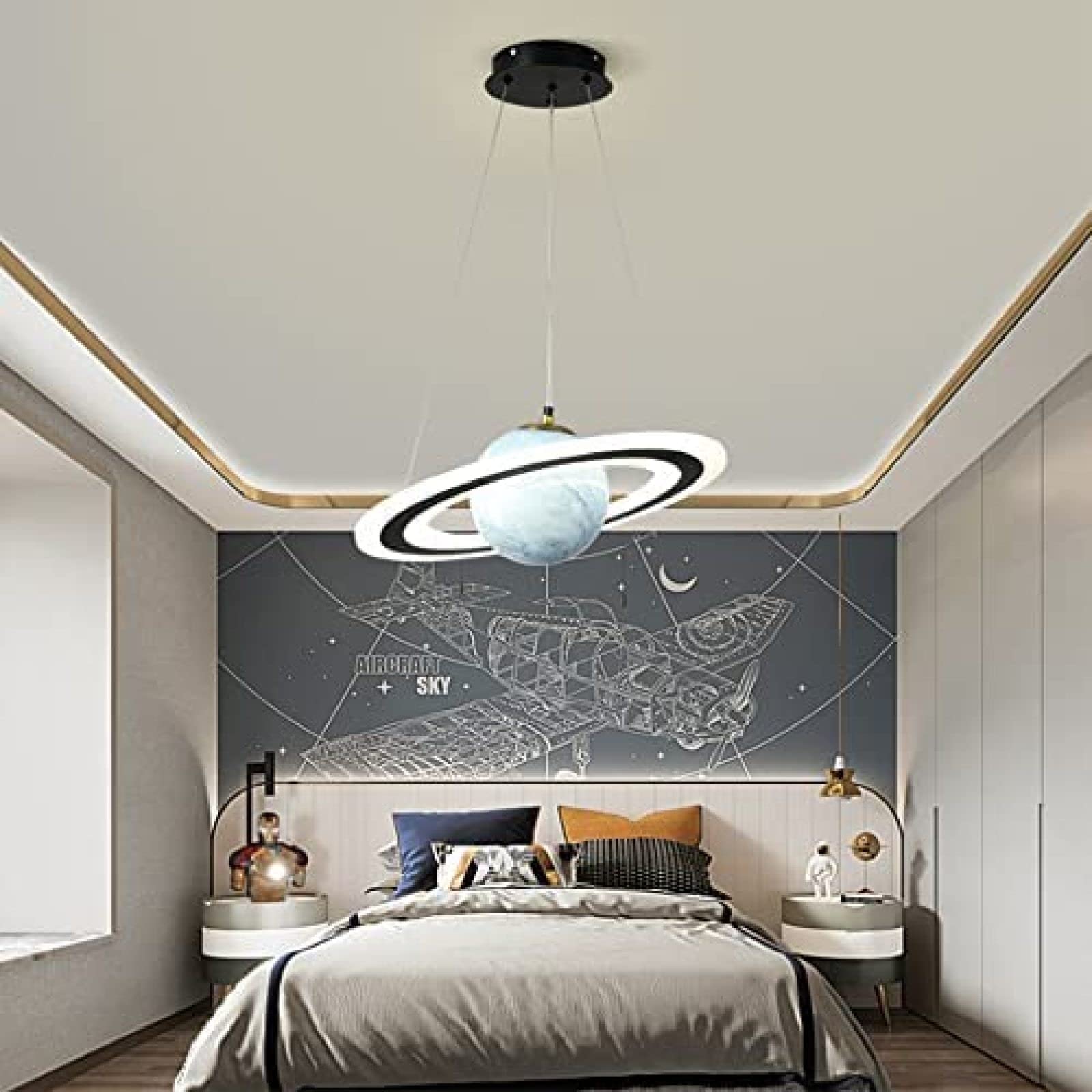 New Planet Kroonluchter Kinderkamer Creatieve Hanglamp Jongen Slaapkamer Kamer Hanglamp Net Rode Aarde Acryl Drop Light, Hanglamp Voor Woonkamer Dignified