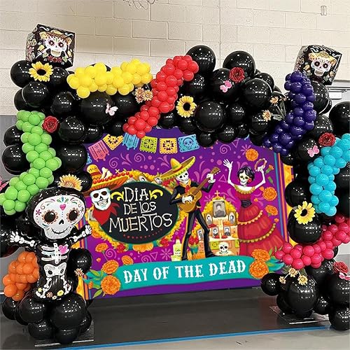 Miniatura 4 de Telón de fondo de altar de 8 x 6 pies de diámetro de los muertos, caléndula de caléndula, papel picado, Día de los Muertos, conmemoración del