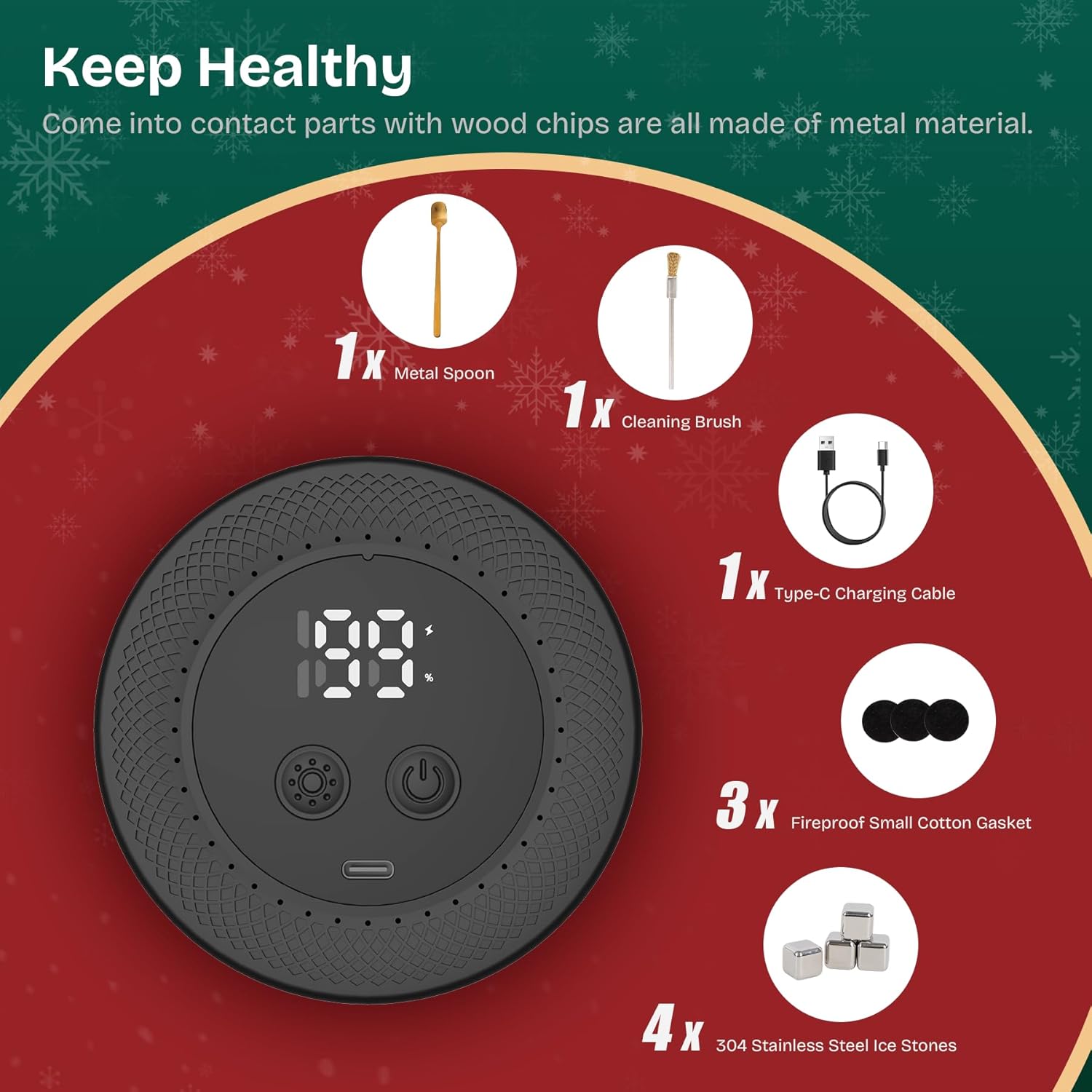 Electric Whiskey Smoker Kit with Led Lights, 4 Reusable Ice Cubes and 6 Flavors Natural Wood Chips, Old Fashioned Bourbon Smoker Kit for Home Bar, Bourbon Whiskey Gifts for Men, Dad, Husband