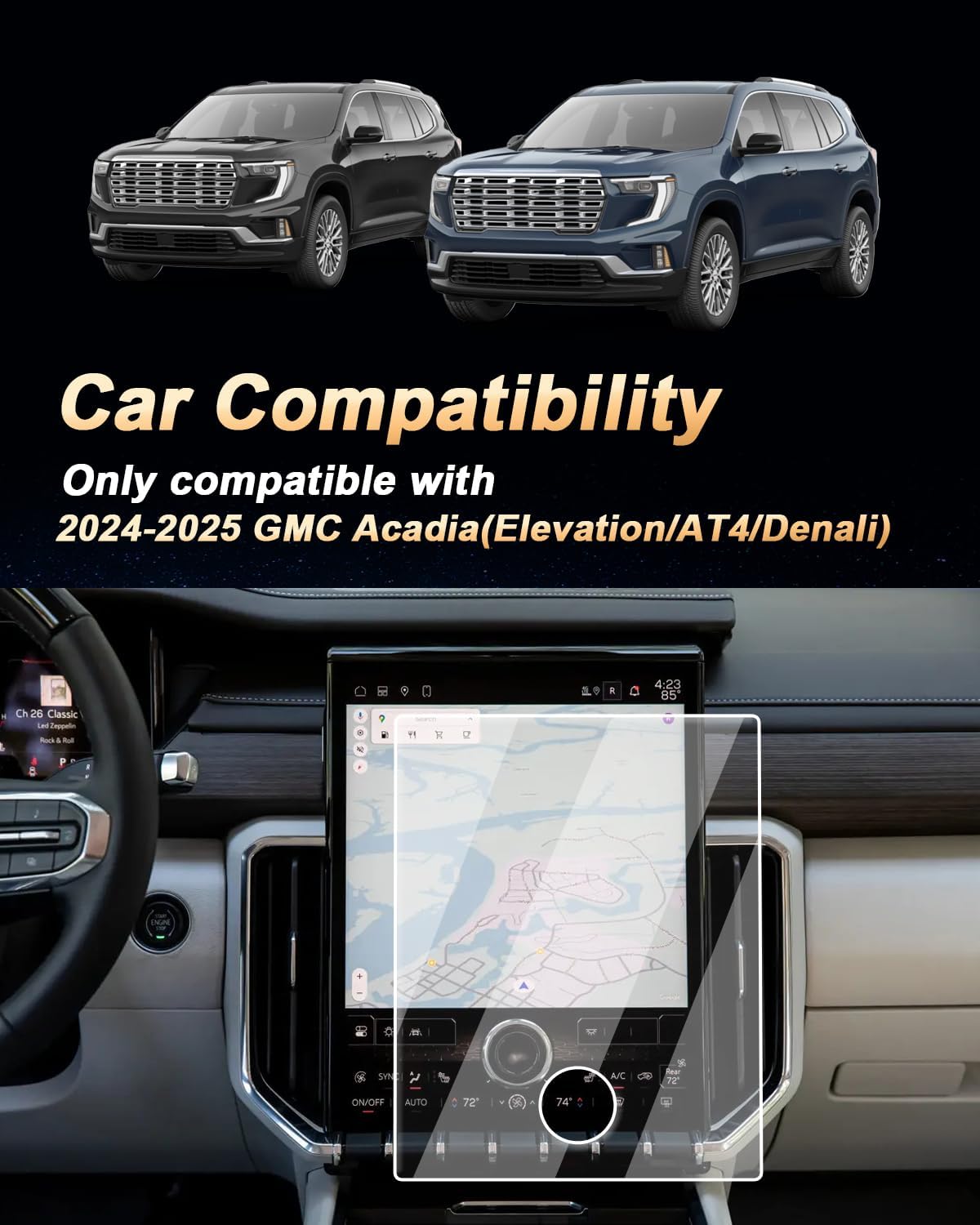 ECOZEN 2026 GMC Acadia Screen Protector - For 2024-2026 GMC Acadia 15-Inch Navigation Screen - 9H Hardness Tempered Glass HD 2024-2026 Acadia(Elevation/AT4/Denali) Accessories Anti Fingerprints