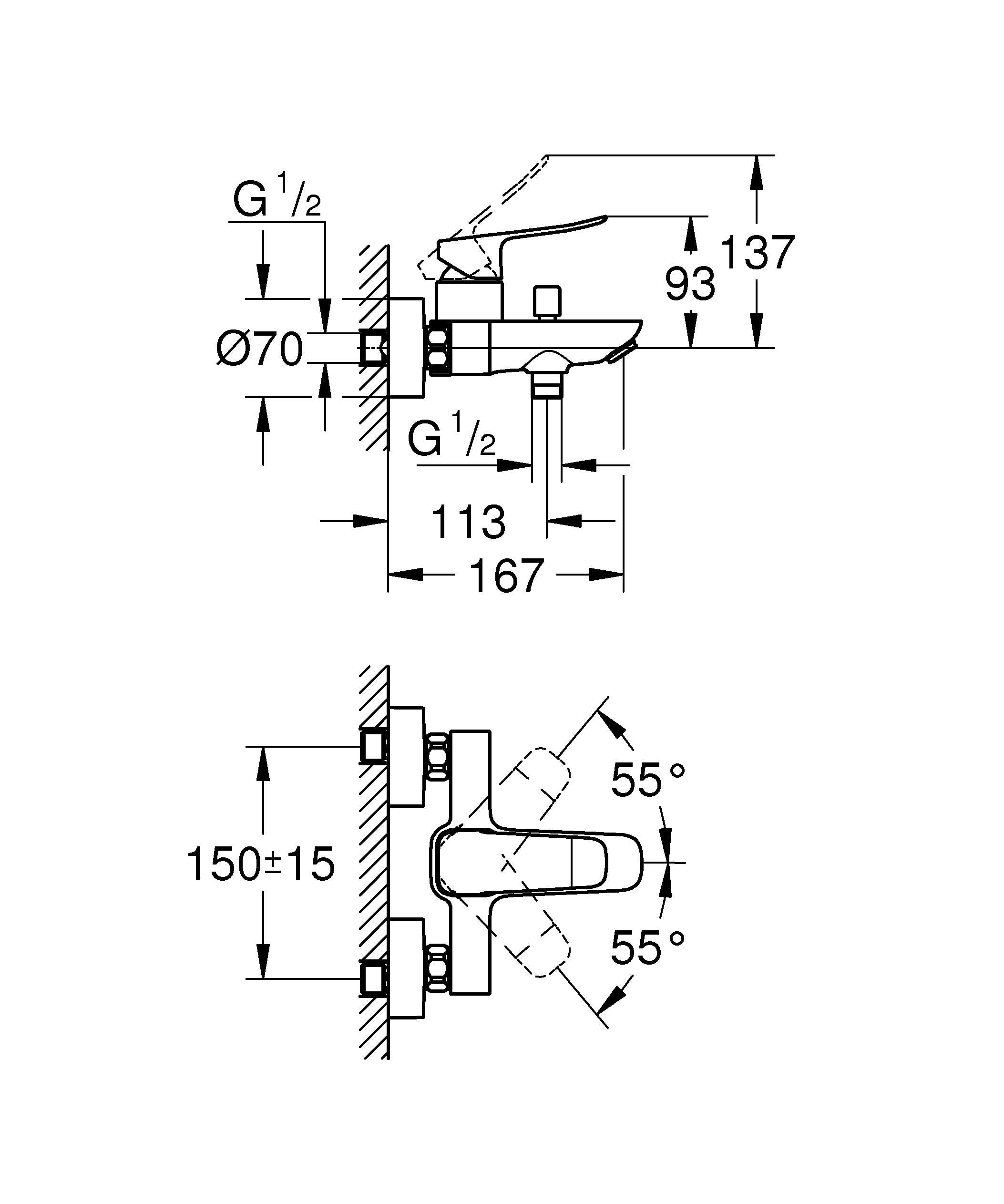 GROHE Dice, Badewannenarmatur, mit Werkzeug (Duscharmatur für die Badewanne, Mischbatterie mit automatischer Umstellung Wanne/Brause, mit integriertem Rücklaufventil), chrom, 1018720000