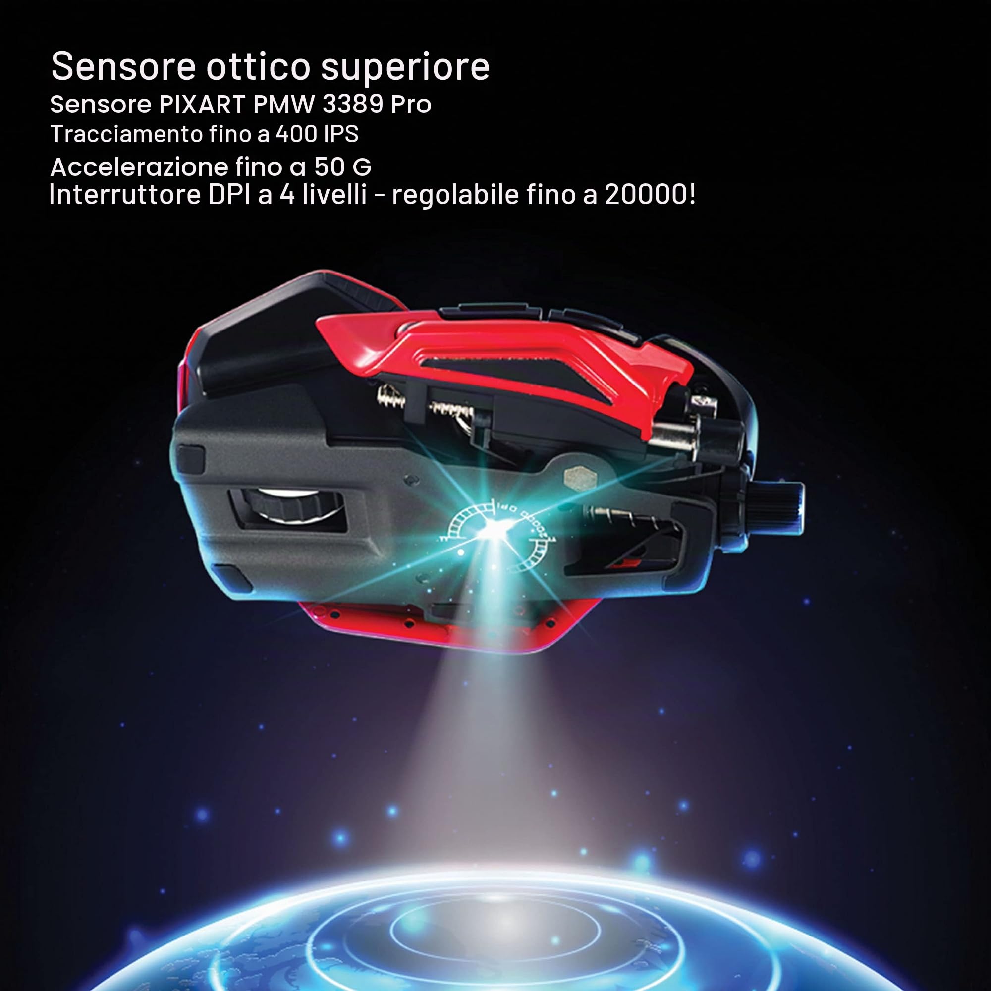 MAD CATZ Catz R.A.T. 8+ ADV - Mouse da gioco cablato completamente regolabile, base in metallo, 20.000 DPI, 11 pulsanti programmabili, 4 profili utente memorizzati direttamente, LED RGB, sistema di