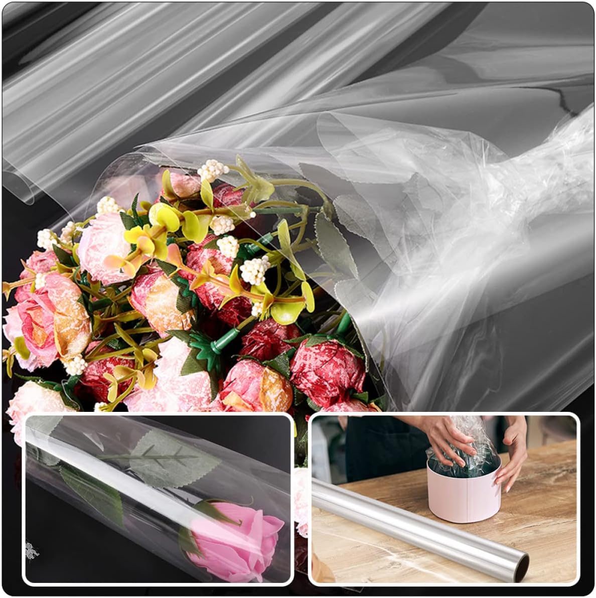 ORFOFE 1roll Transparent Cellophane Wrap Food-grade Flower Wrapping for Bouquets Baskets and Present Packaging for Any Occasion