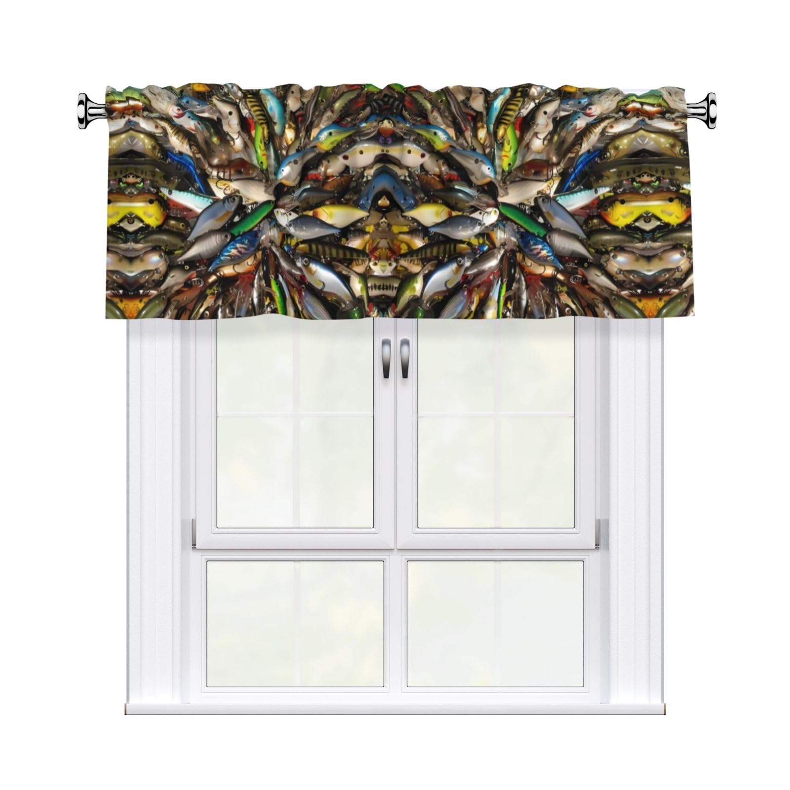 HJFCZH Fishing Bait Prints Durable Window Layer – 54x18 Inch 100% Polyester Peach Skin Valance for Long-Lasting Style