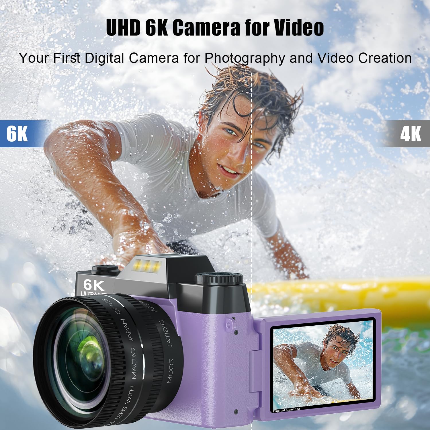 6K デジタルカメラ 本体 64MP 16倍ズーム Amazon | 写真用6Kデジタルカメラ、YouTube用64MP Vlogカメラ、3インチ