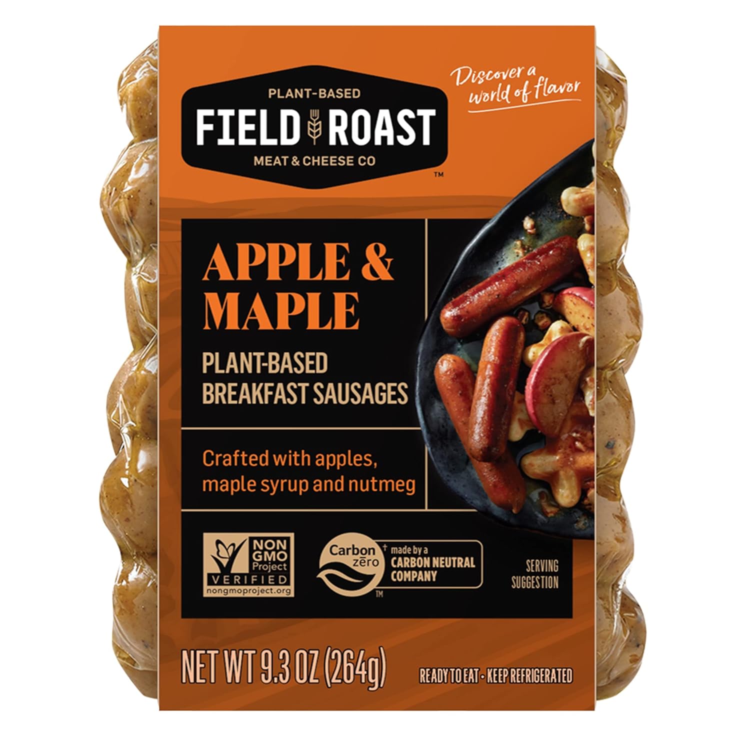 Field Roast Apple Maple Vegan Breakfast Sausage, Frozen 9.3oz - Plant-Based, Fully Cooked, Sweet Savory Flavor