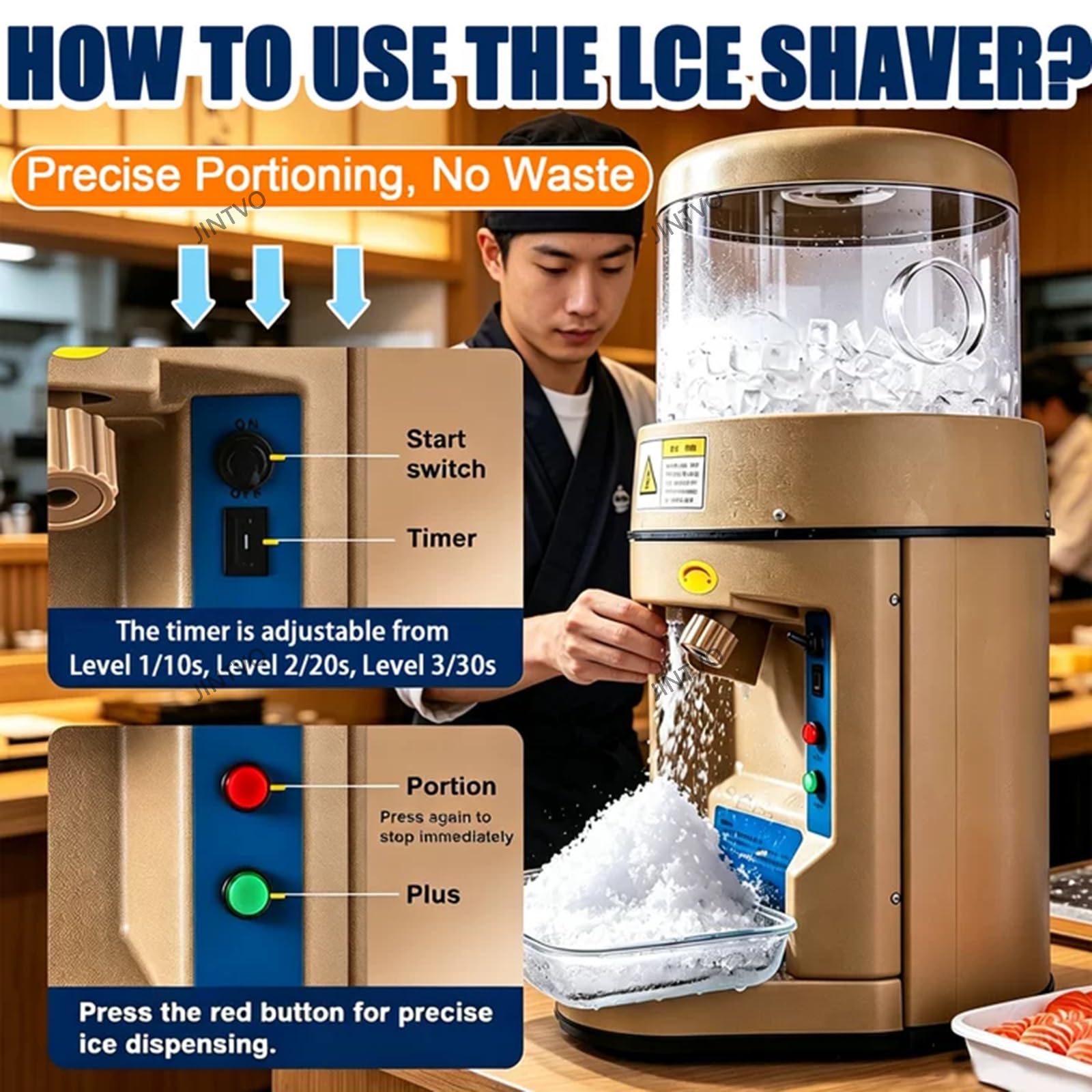 Macchina Professionale Da 480 W Per Ghiaccio Tritato, Regolazione Precisa Della Consistenza, Arresto Di Emergenza; Ideale Per Gelaterie, Pasticcerie E Cocktail Bar