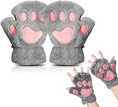 EQLEF Women's Fingerless Gloves, Cat Paw Gloves, Cute Half Gloves, Warm Winter Gloves, Claw Gloves, Cosplay for Women, Lady and Teenage Girls
