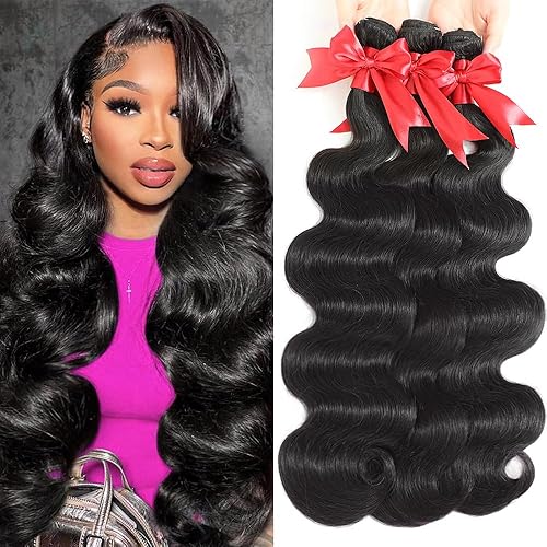 12A Body Wave Bundles Human Hair 20 22 24 Inch 100% Unprocessed Virgin Brazilian Body Wave 3 Bundles Human Hair Weave Natural Black for Women Full And Thick