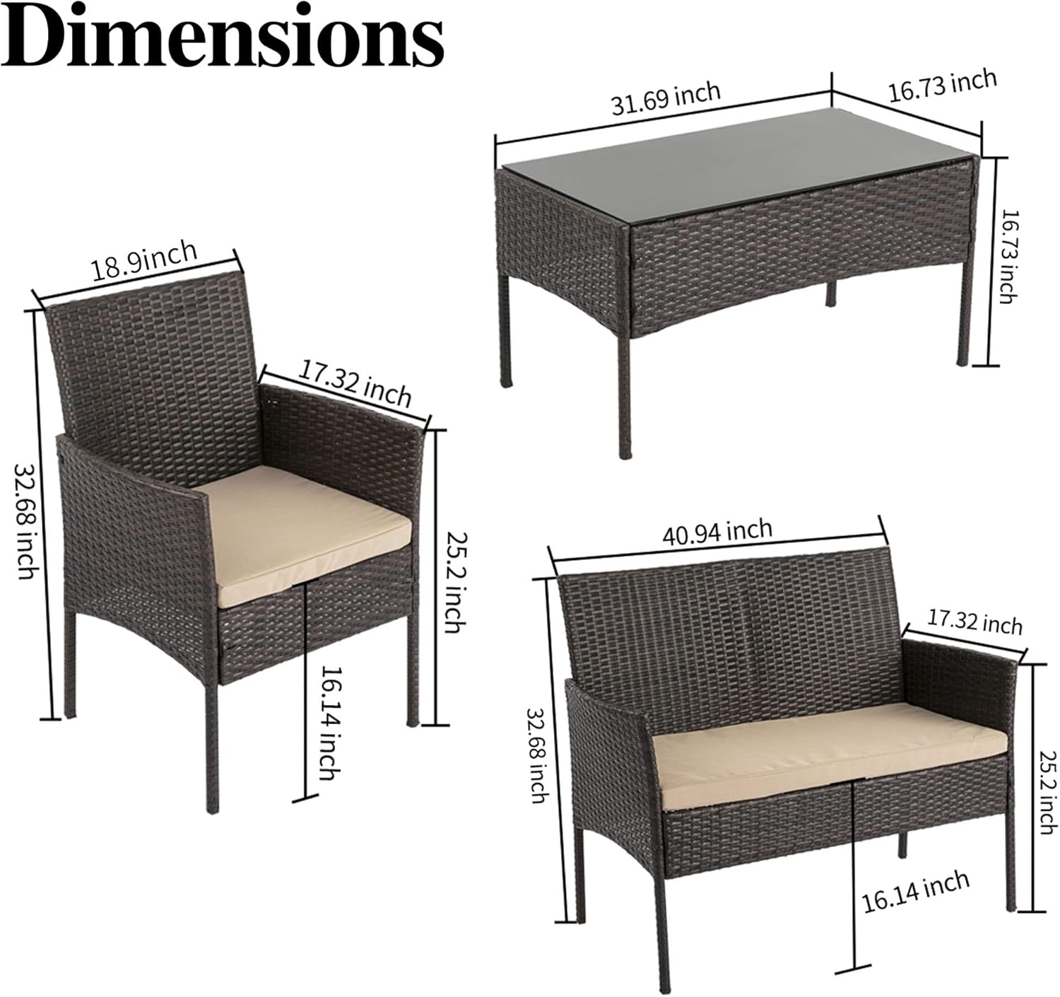 Buy DREAMO 4 Pieces Patio Furniture Set Rattan Wicker Conversation Bistro Sets with Beige