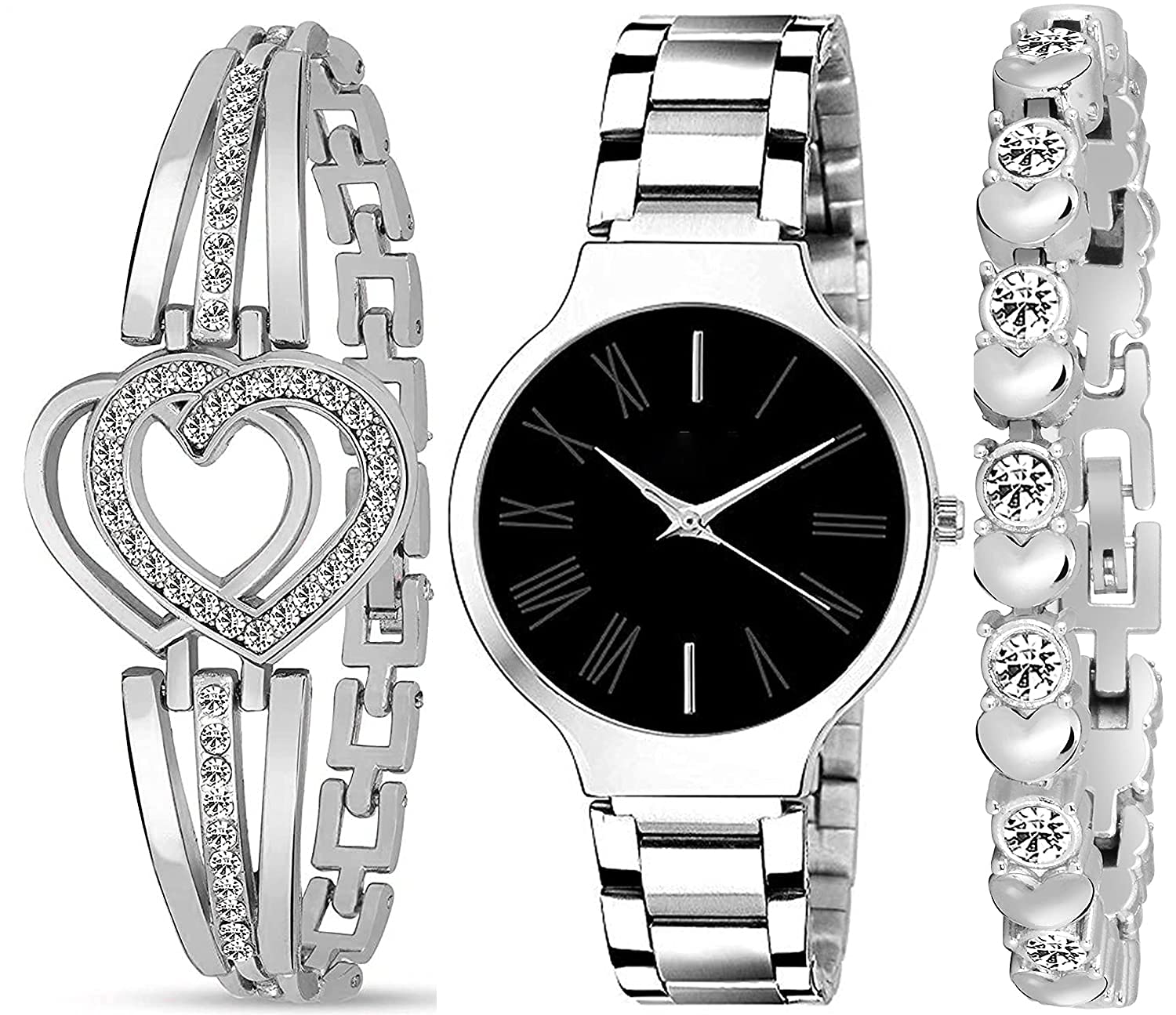 FROZIL Analog Dial Black Dial Stainless Steel Silver Band with Silver Braclet and Watch for Women Watch for Girls(Combo of 3) (B0989VRDK9) Amazon Price History, Amazon Price Tracker