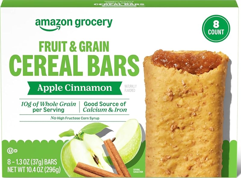 Amazon Grocery, barras de cereales de granos y frutas con canela y manzana, 1.3 oz, 8 unidades
