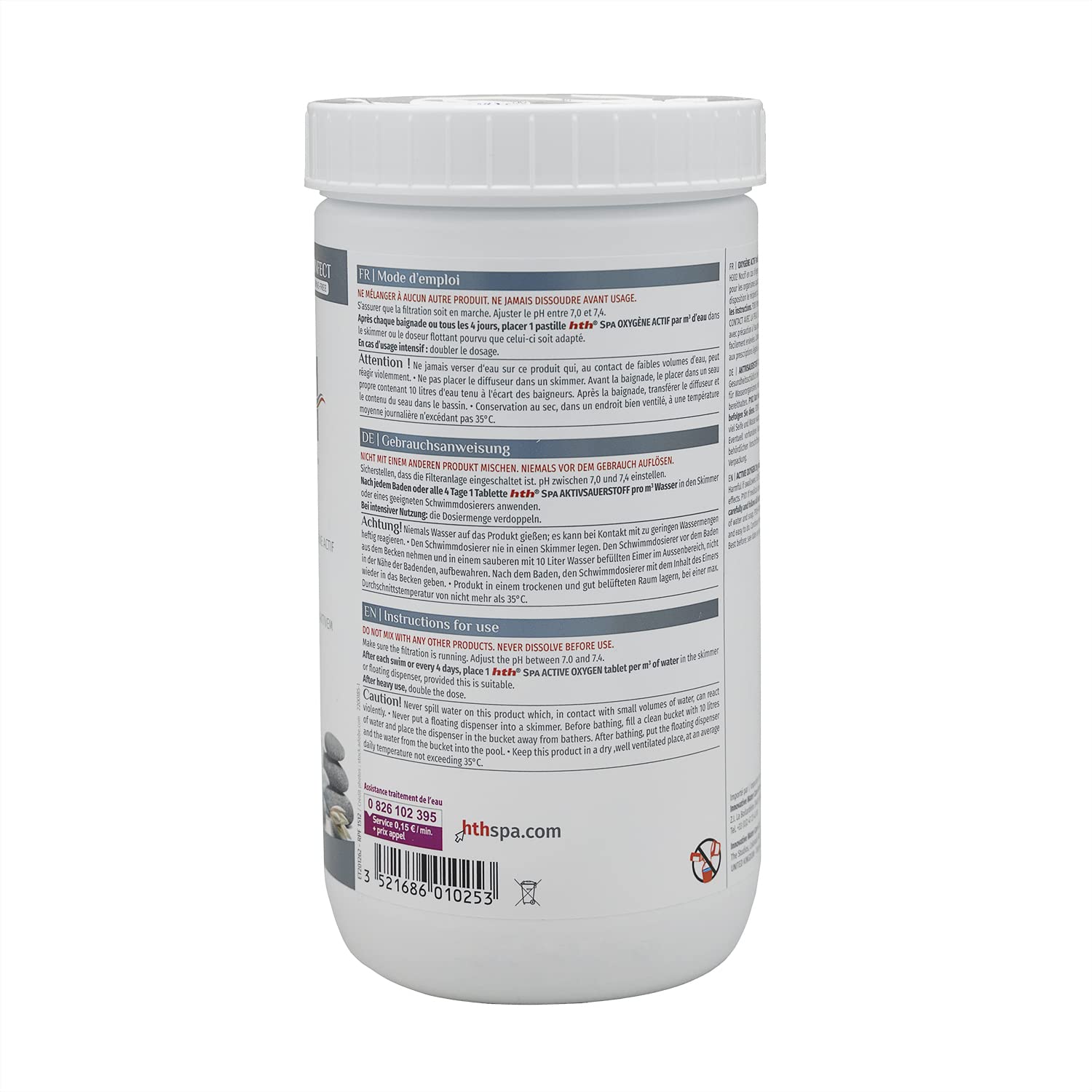 HTH Spa OXYGENE Actif Pastilles 20g - 1,2kg | Désinfection Régulière sans Chlore - Dissolution Rapide + 10 Tests HPS OFFERTS 6 en 1