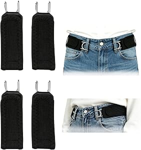 Buckleless Belt for Men & Women, 4 Pack Tactical Metal Hook Elastic Belt, Adjustable No Buckle Side Belt