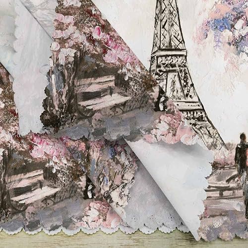 Miniatura 9 de Yibeas Juego de 4 servilletas de tela con diseño de torre Eiffel, pintura al óleo suave de París, árbol rosa, pareja, amor, tierno, paisaje,